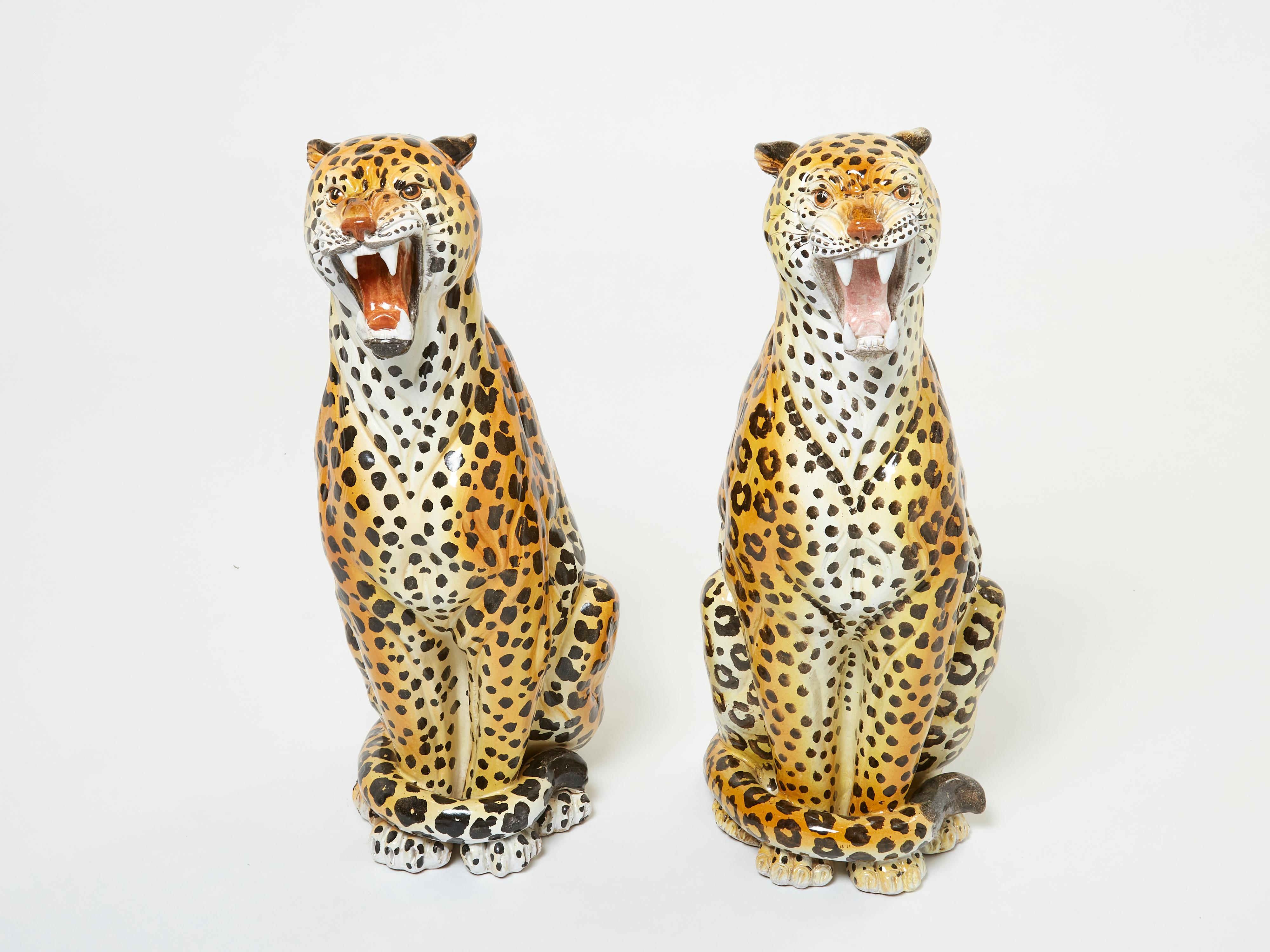 Pair of Italian Ceramic Female and Male Leopard Sculptures, 1960s 5