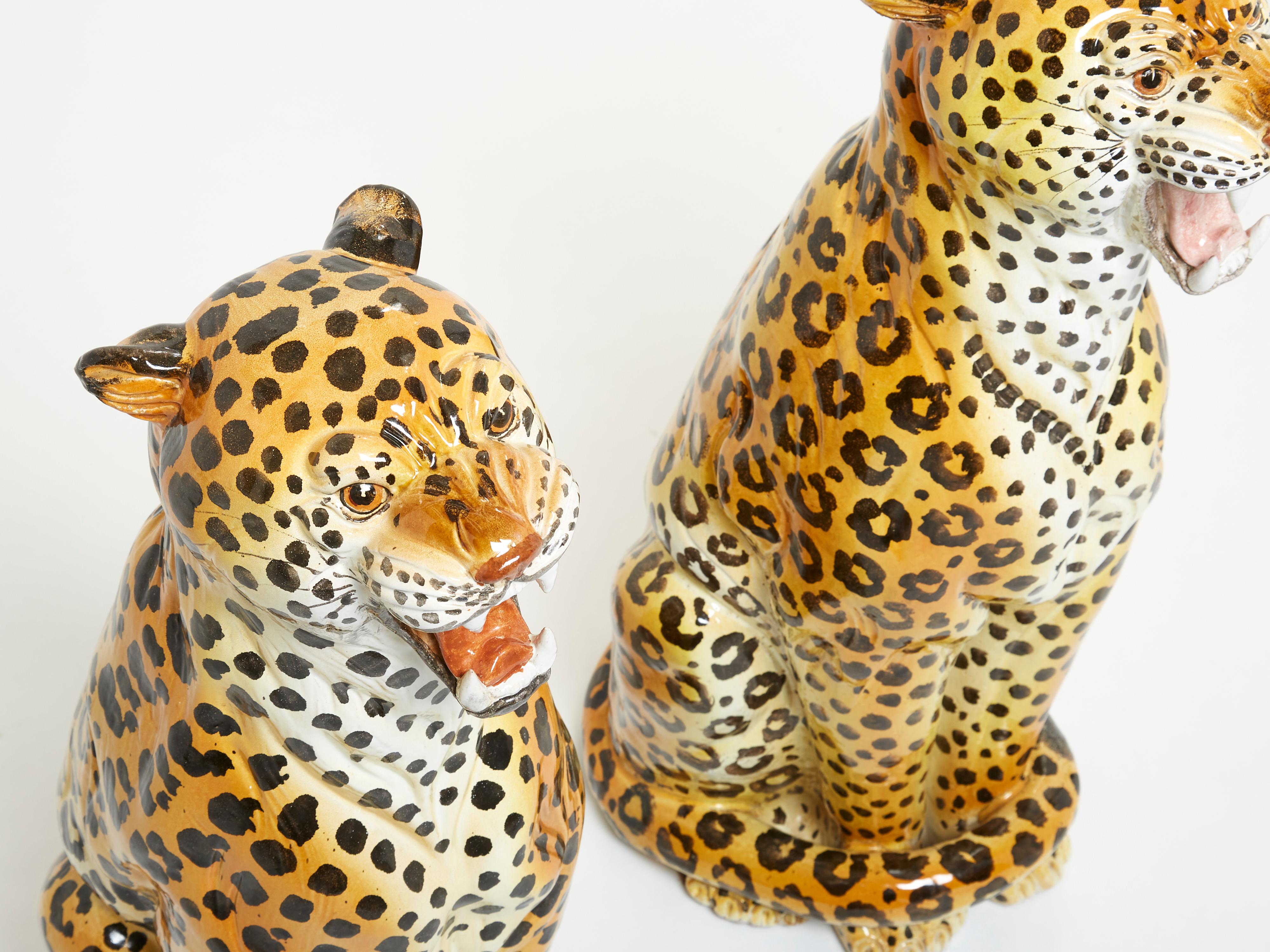 Pair of Italian Ceramic Female and Male Leopard Sculptures, 1960s 3