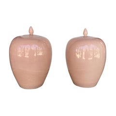 Pair of Italian Ceramic Ginger Jars in Blush Pink