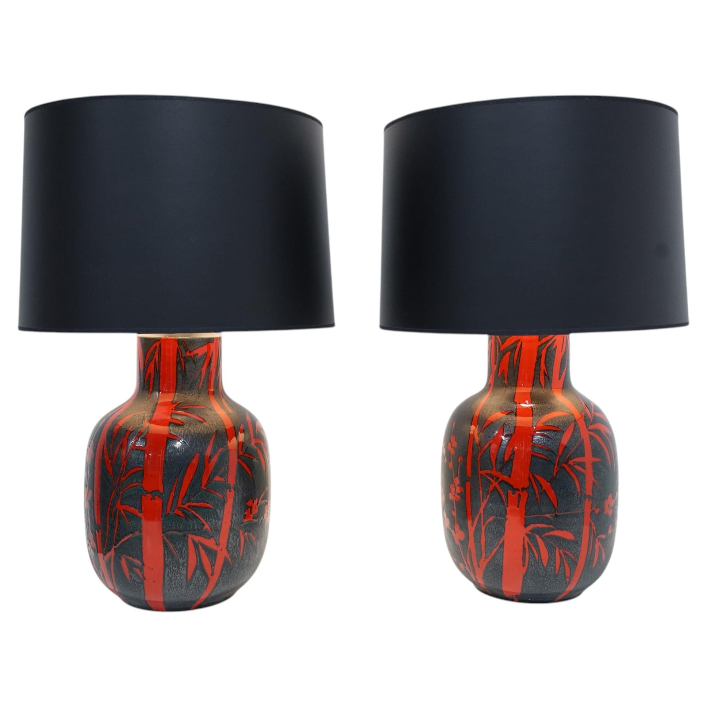 Pair of Italian Ceramic Lamps by Alvino Bagni for Raymor