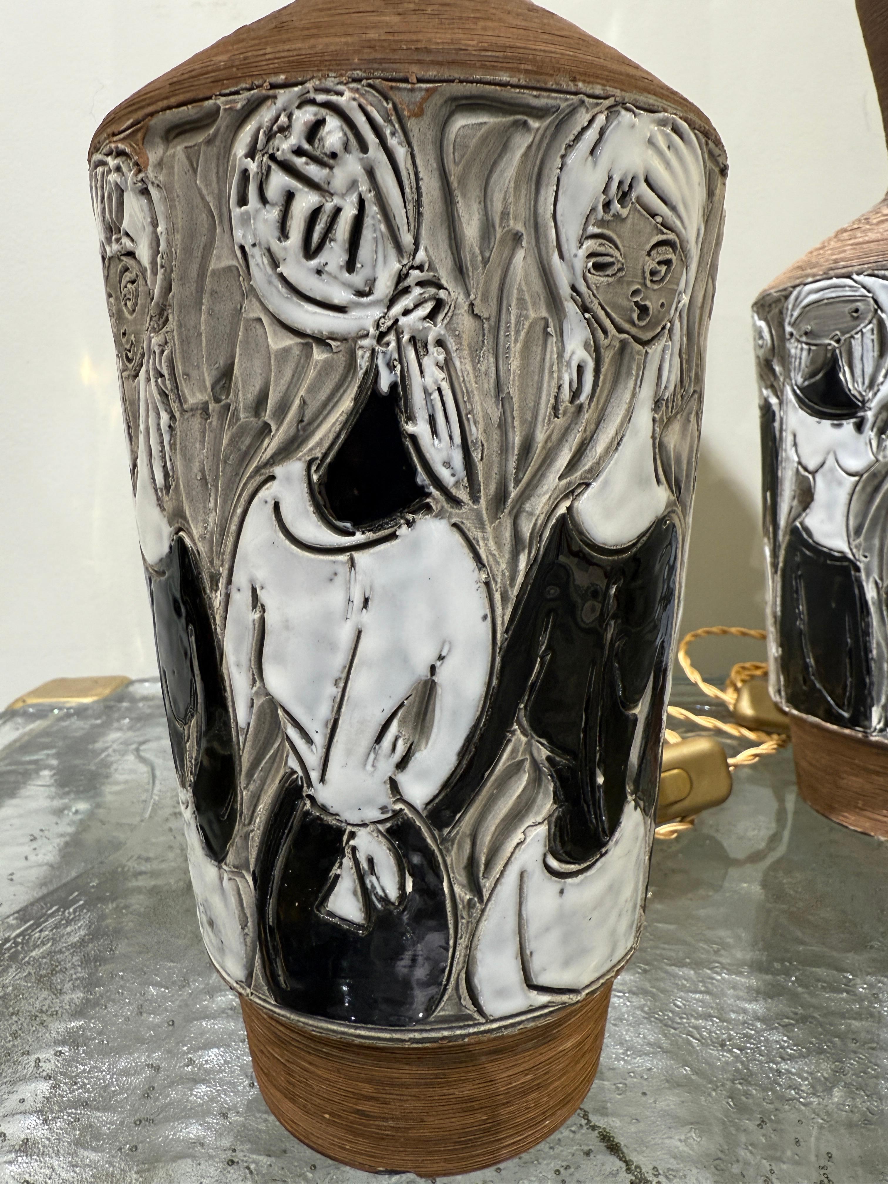 Mid-Century Modern Pair of Italian ceramic lamps Fratelli Fanciullacci circa 1970 For Sale