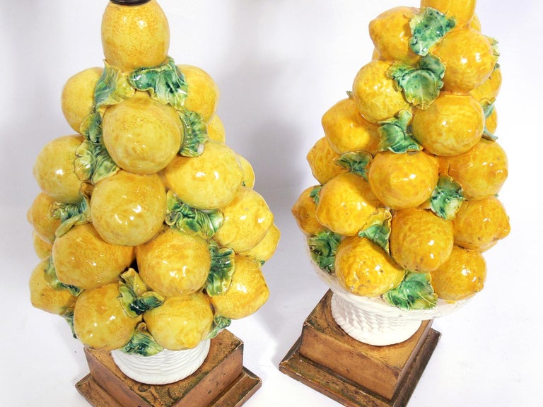 Pair of Italian Ceramic Lemon Lamps For Sale at 1stdibs