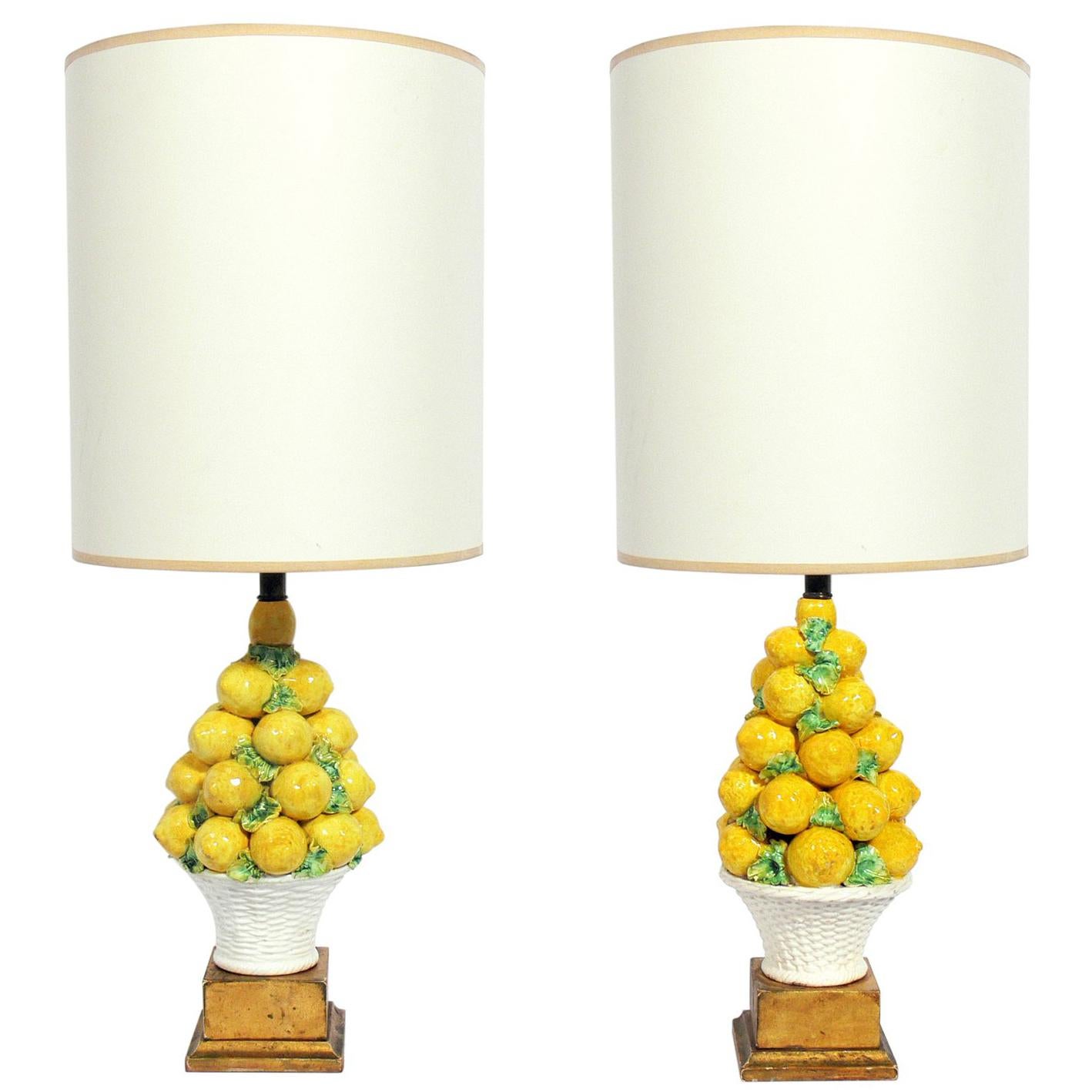 Pair of Italian Ceramic Lemon Lamps