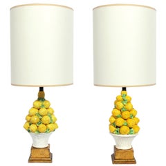 Pair of Italian Ceramic Lemon Lamps