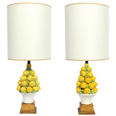 Pair of Italian Ceramic Lemon Lamps