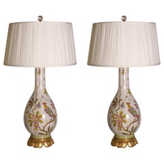 Pair of Italian Ceramic Marbro Lamps with Colorful Motif, circa 1940