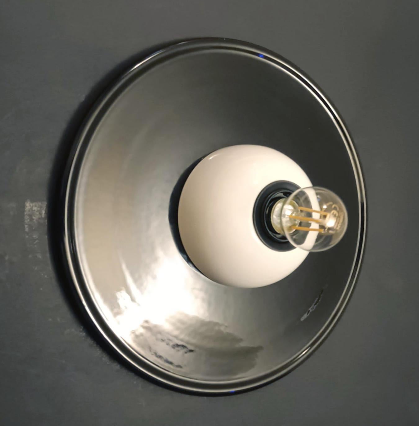 Vintage mid-century Italian wall lights or flush mounts with black and white ceramic plates / Made in Italy, circa 1960s
Measures: diameter 12 inches, depth 3 inches
1 light / E26 or E27 type / max 60W
3 Pairs available in stock in Italy, price