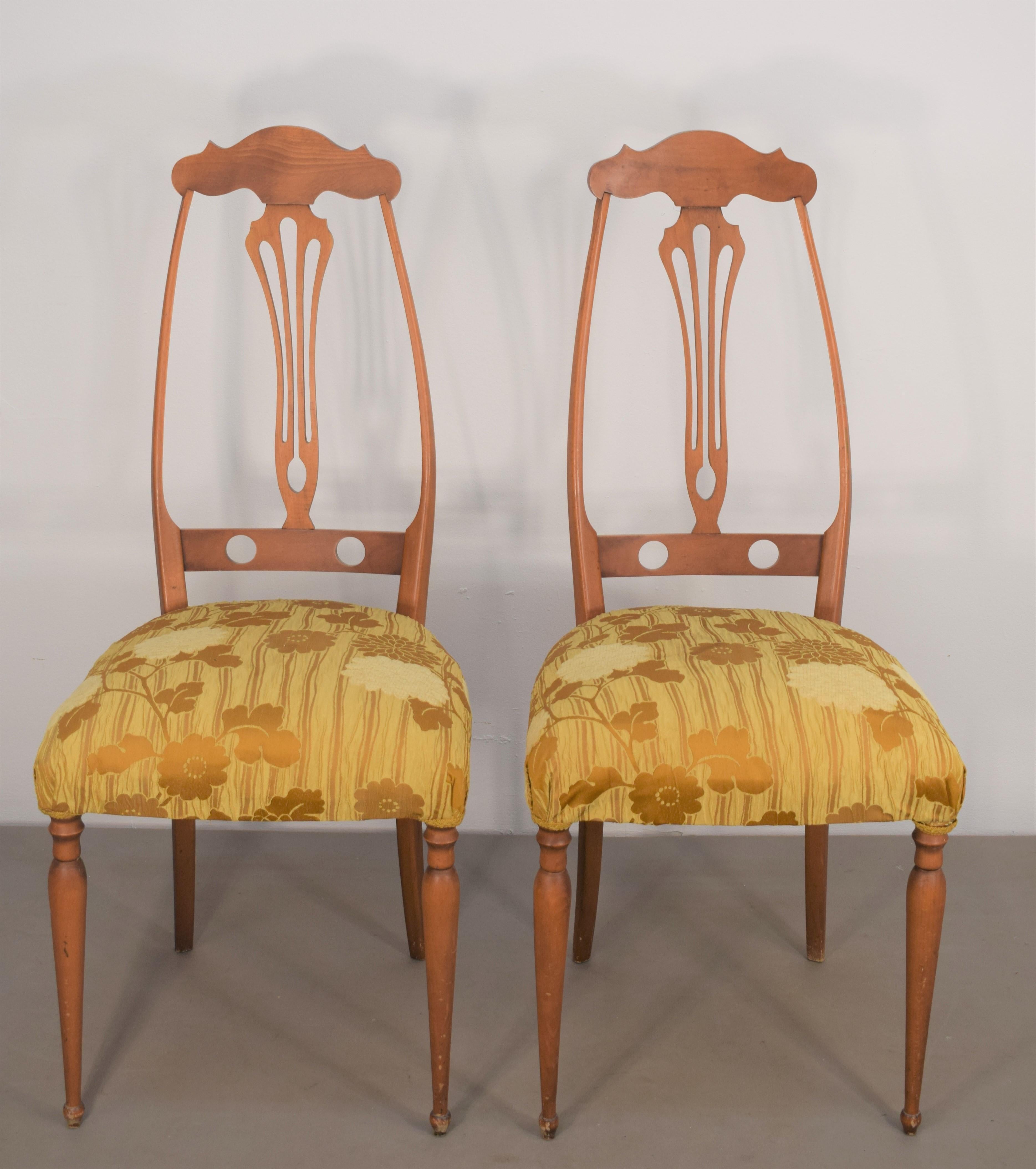Pair of Italian chairs by Pozzi & Verga, 1950s.

Dimensions: H= 101 cm; W= 44 cm; D=42 cm; H seat= 48 cm.