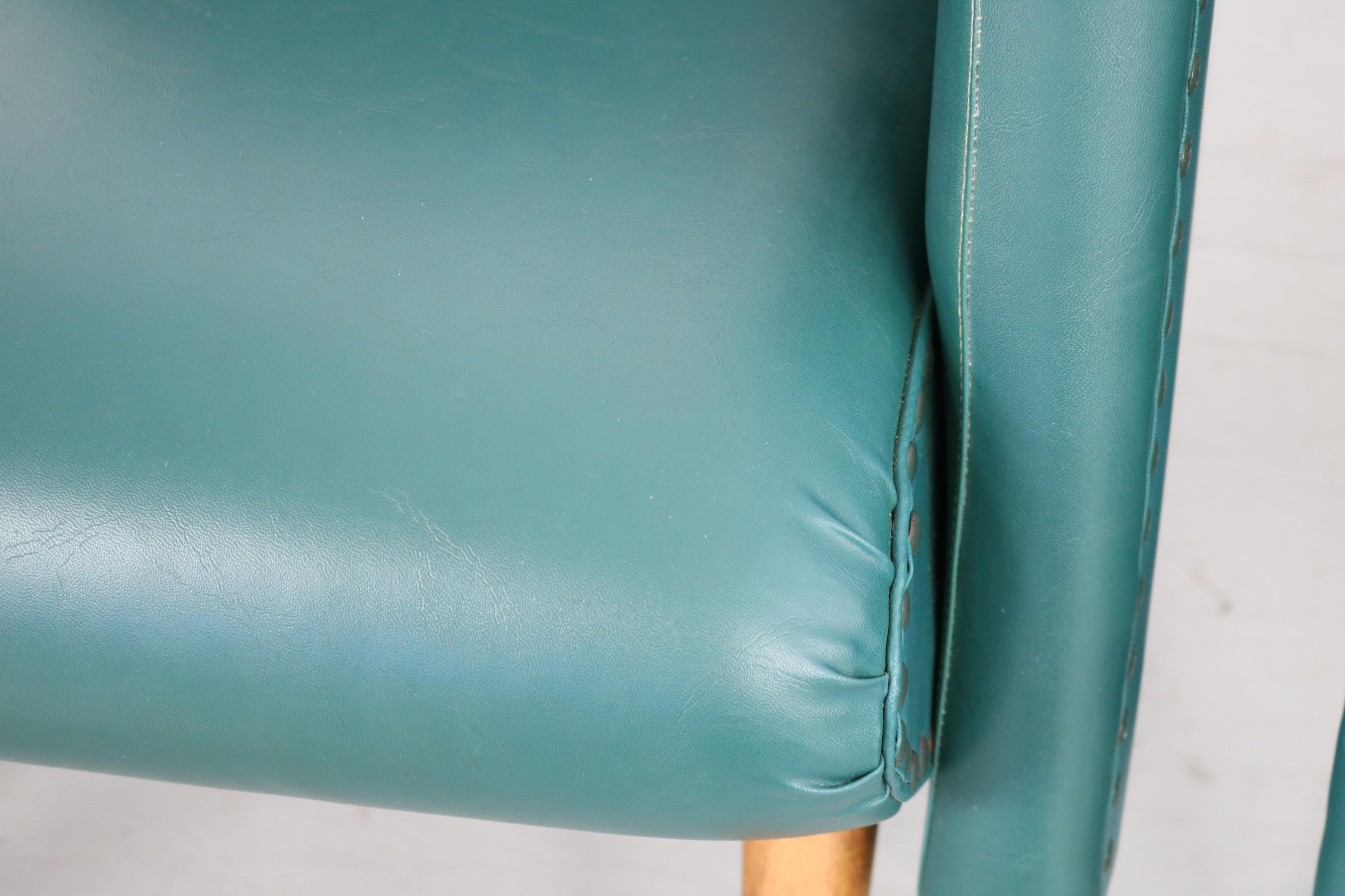 Pair of Italian Chairs in Original Green Imitation Leather Upholstery, 1950 For Sale 8