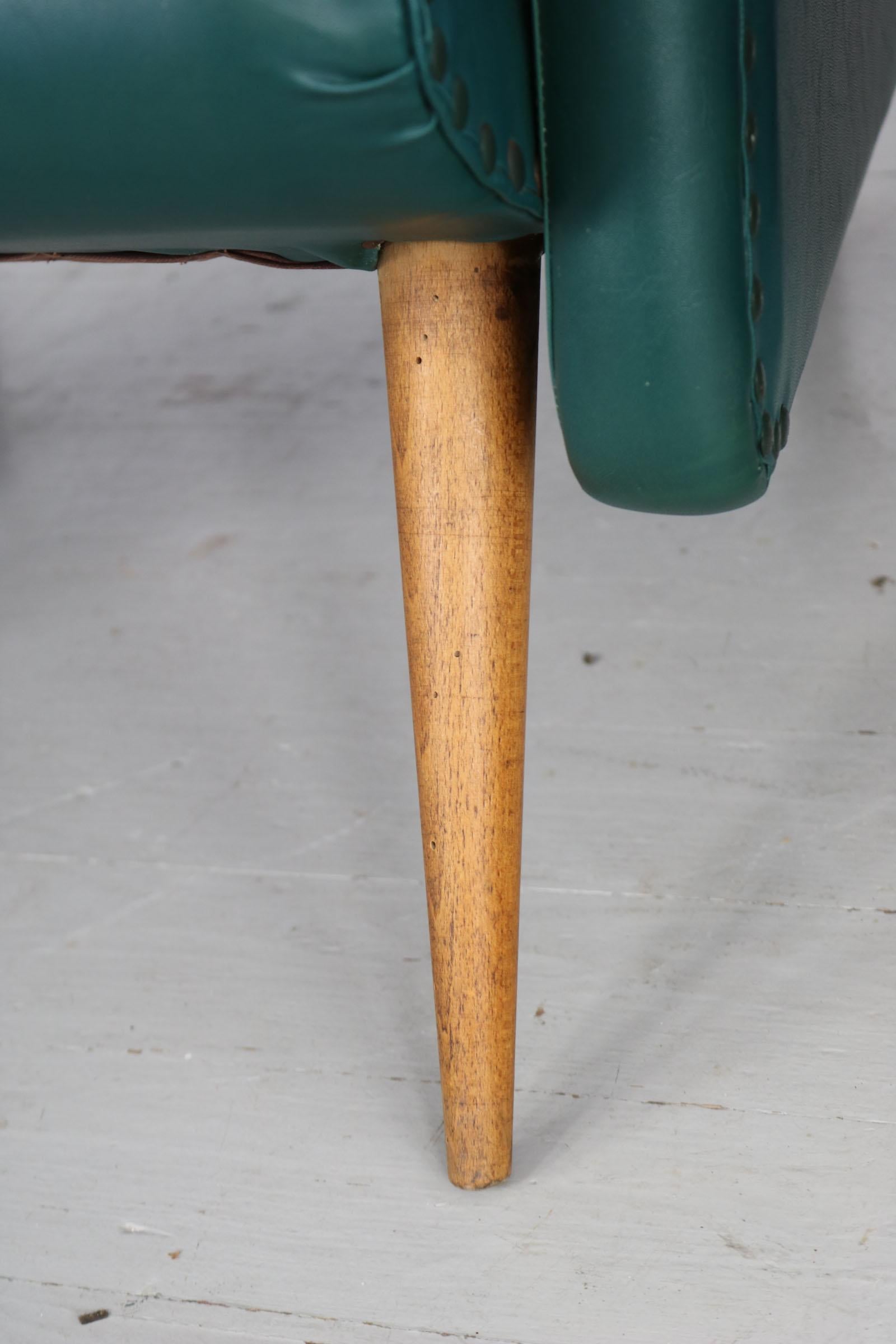 Pair of Italian Chairs in Original Green Imitation Leather Upholstery, 1950 For Sale 9