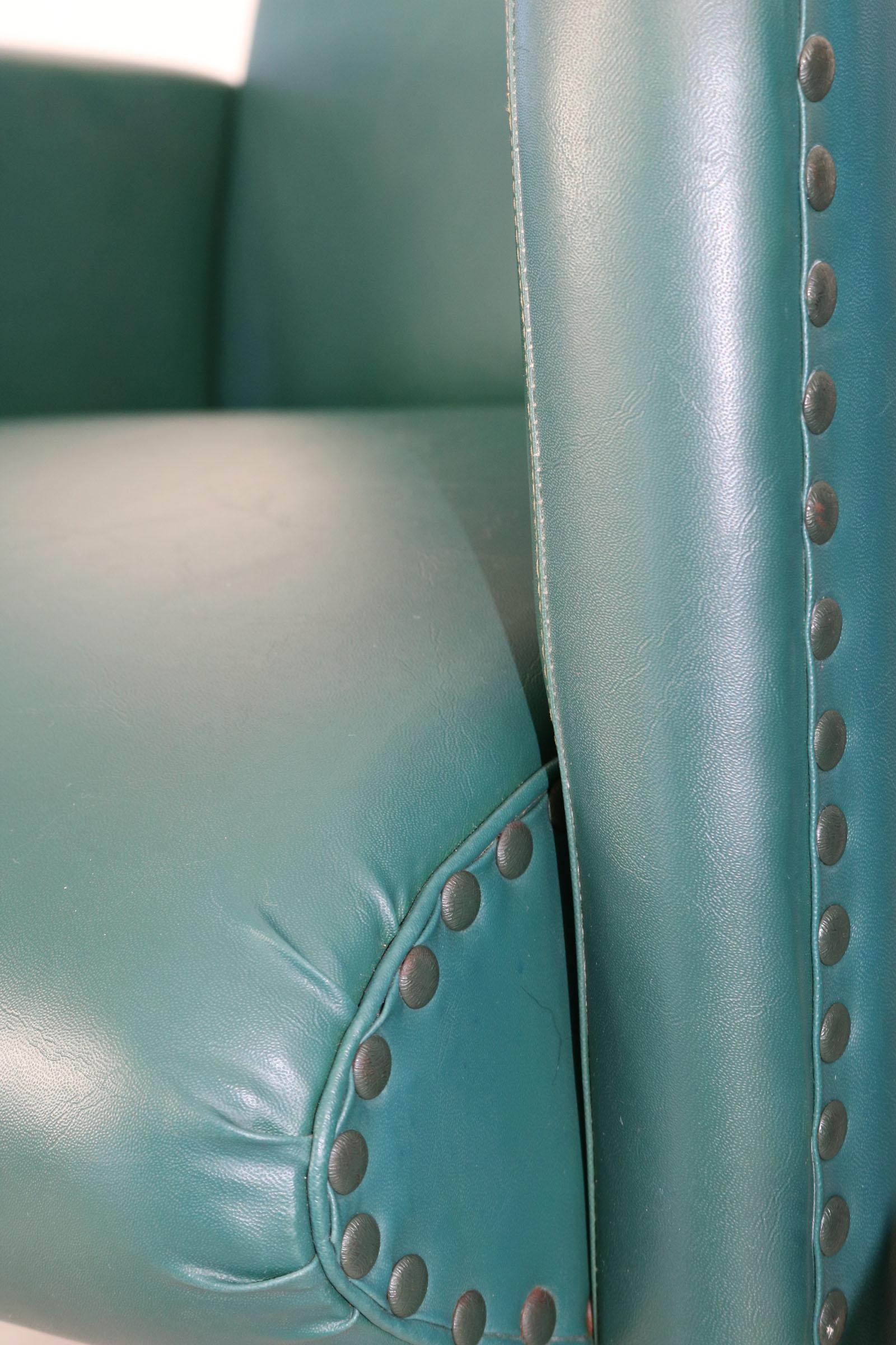 Pair of Italian Chairs in Original Green Imitation Leather Upholstery, 1950 For Sale 10