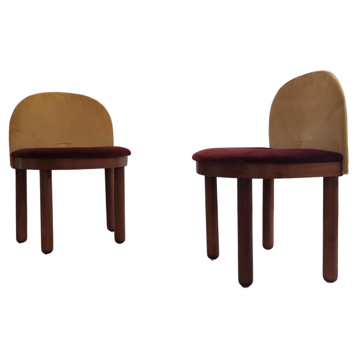 Pair of italian chairs wood and velvet For Sale