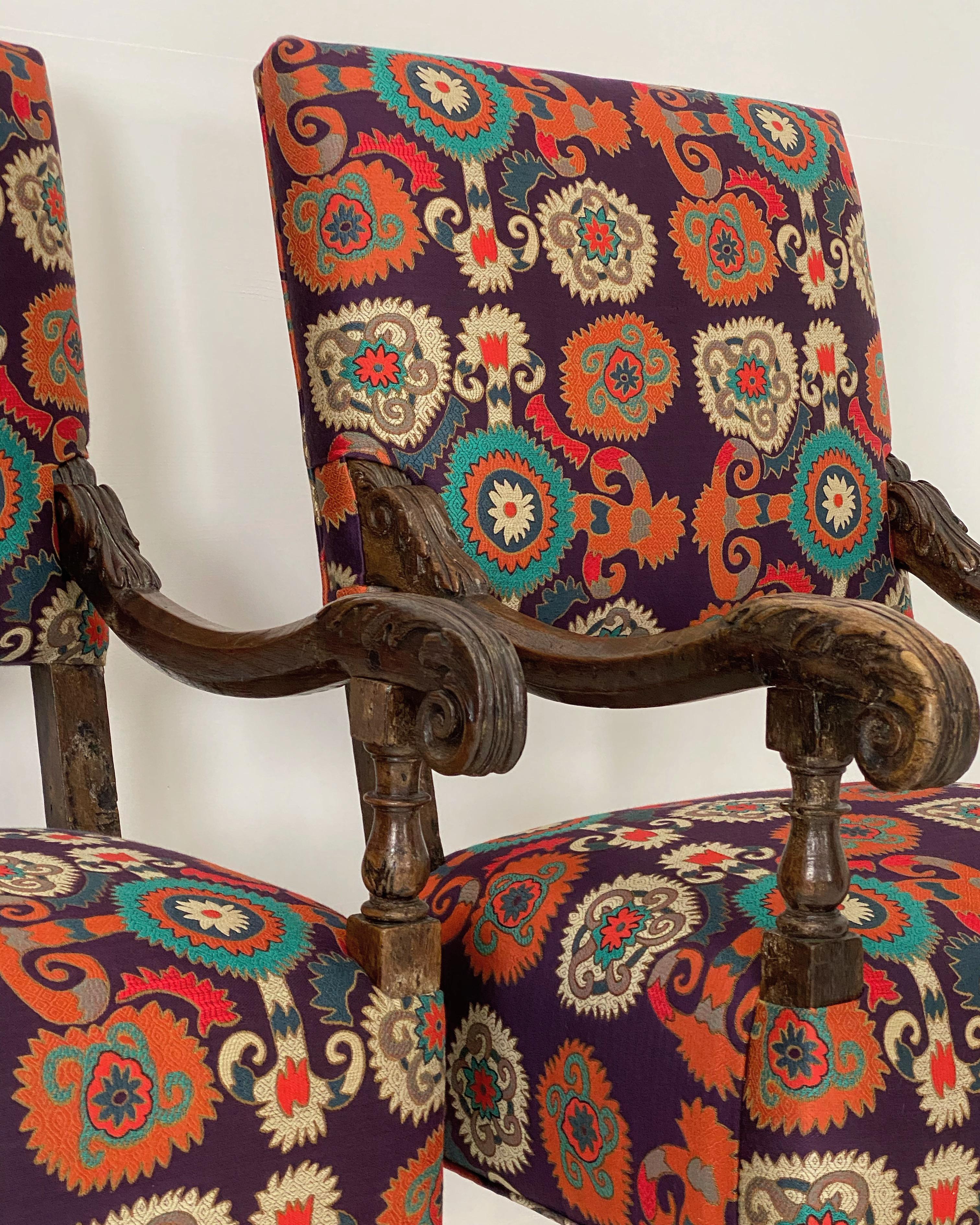 Pair of Italian Chairs, Etro Fabric For Sale 5