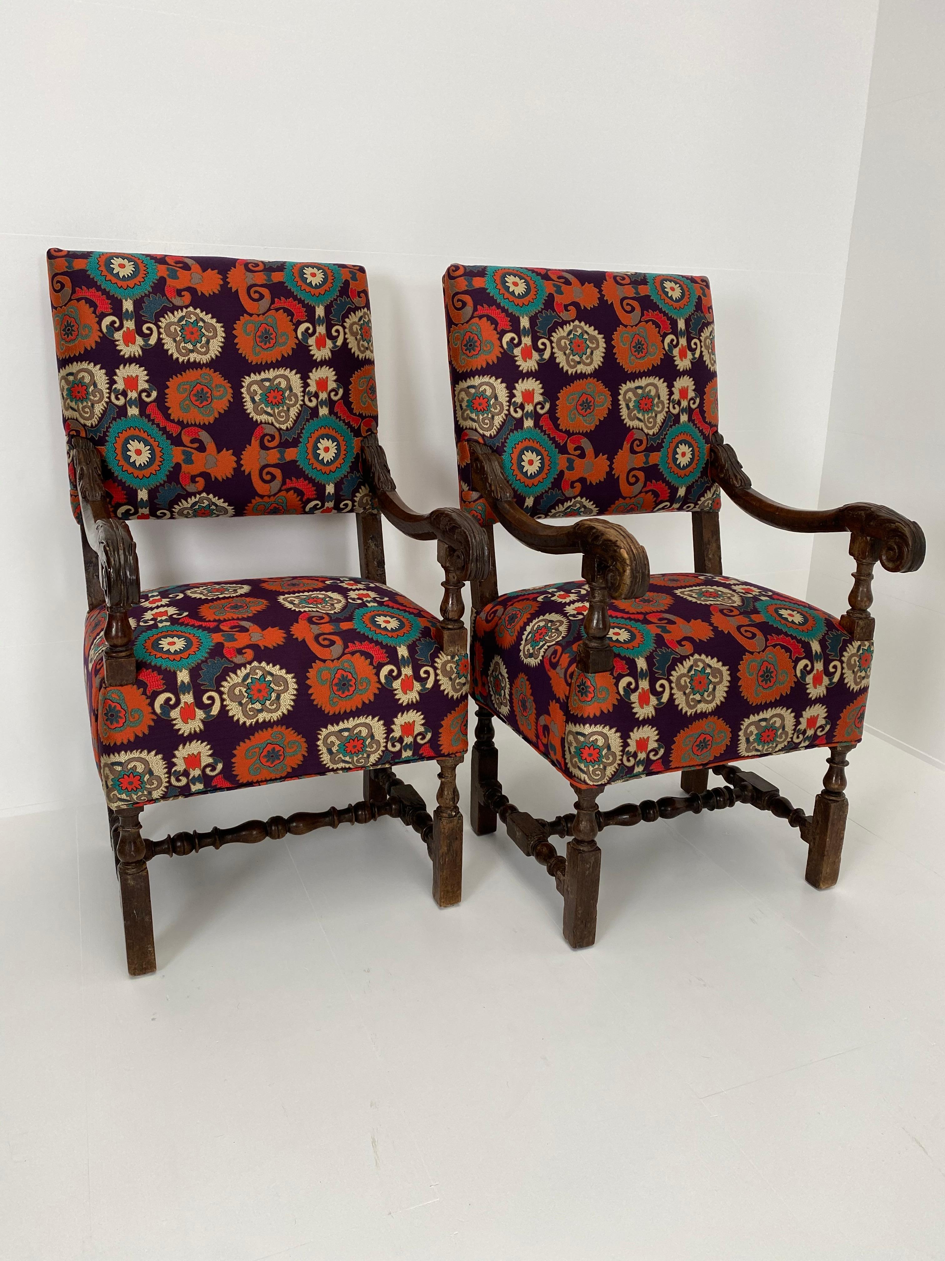 Pair of Italian Chairs, Etro Fabric For Sale 6