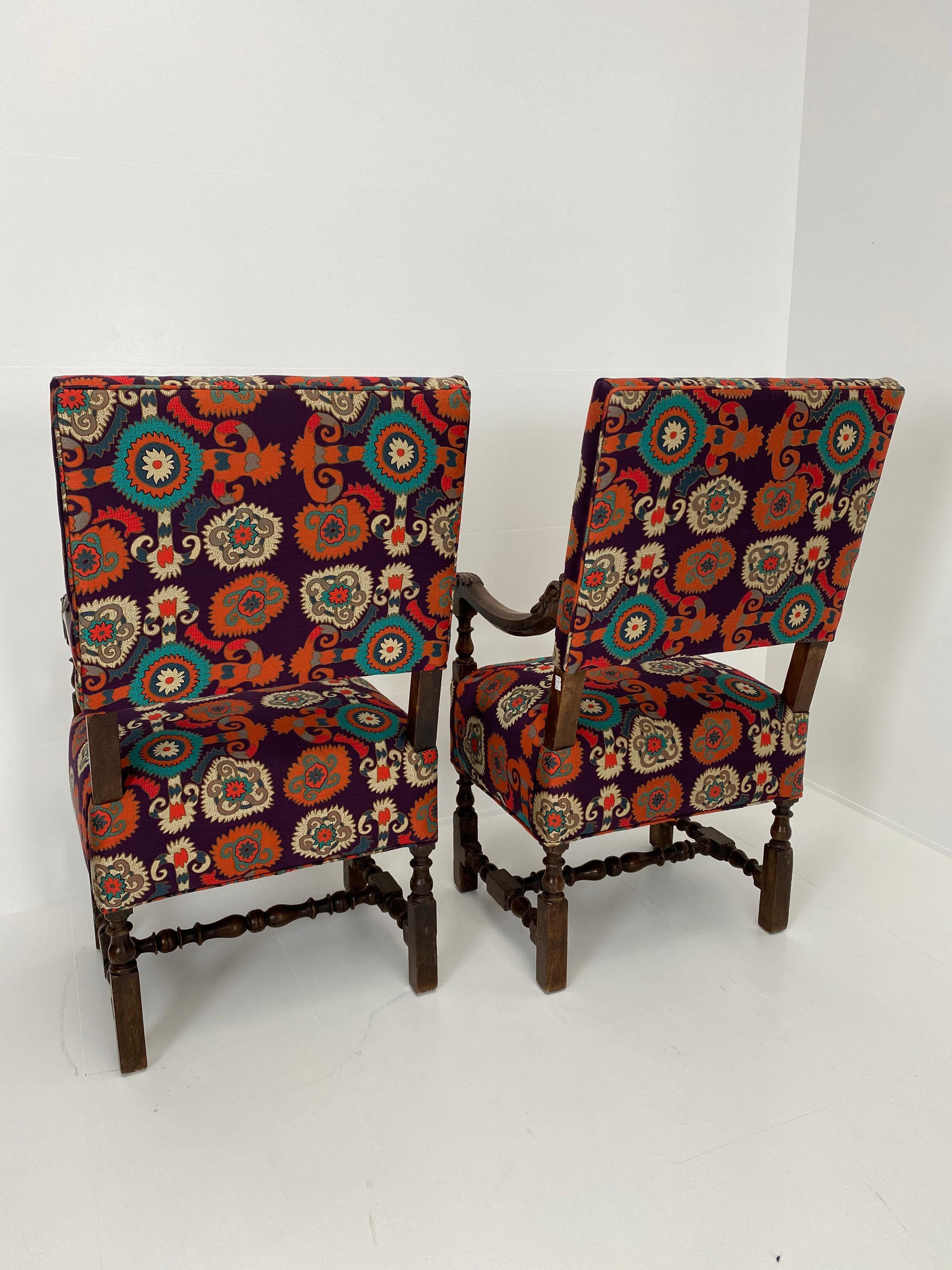 Pair of Italian Chairs, Etro Fabric For Sale 7