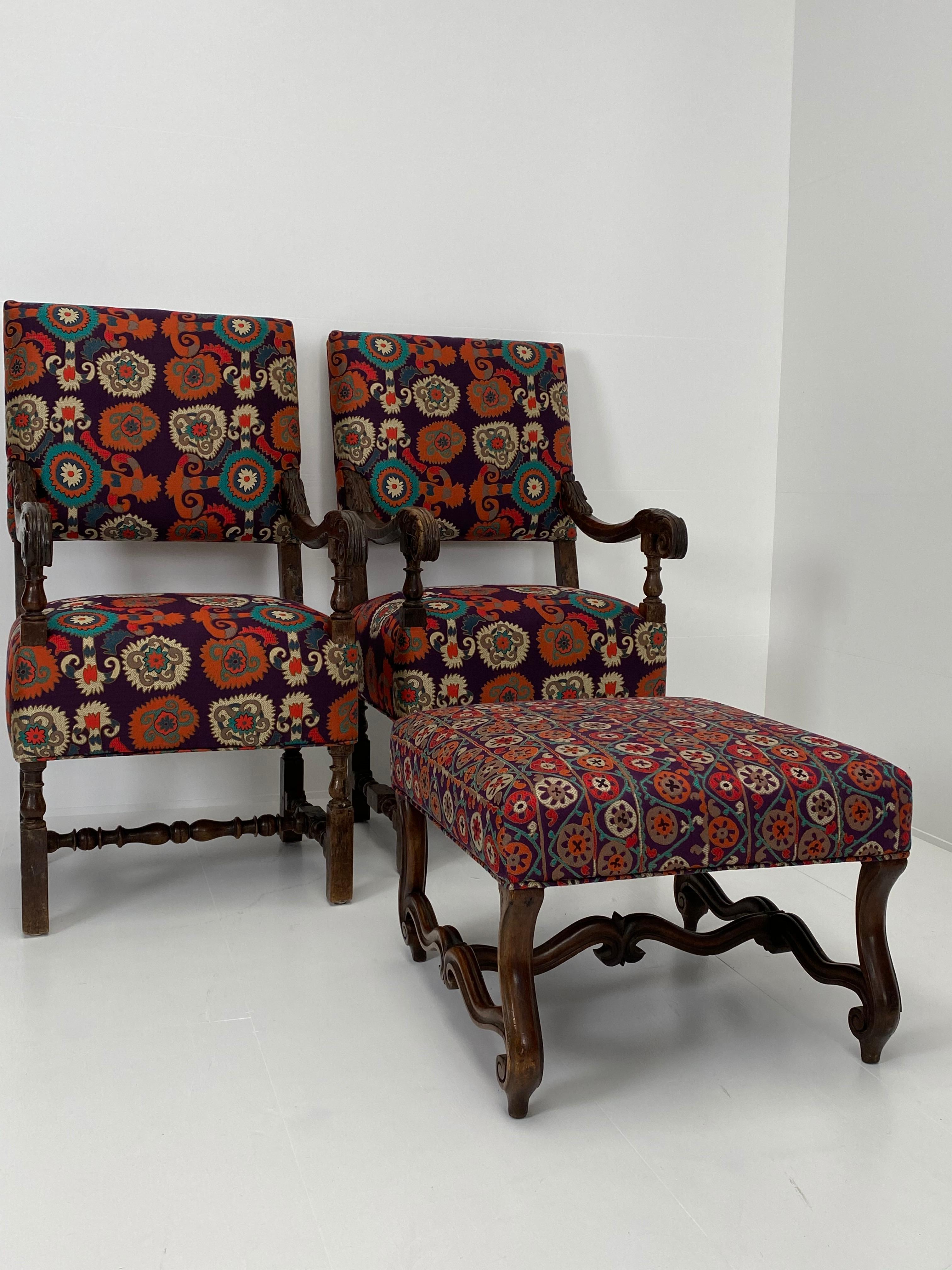 Pair of Italian Chairs, Etro Fabric For Sale 8