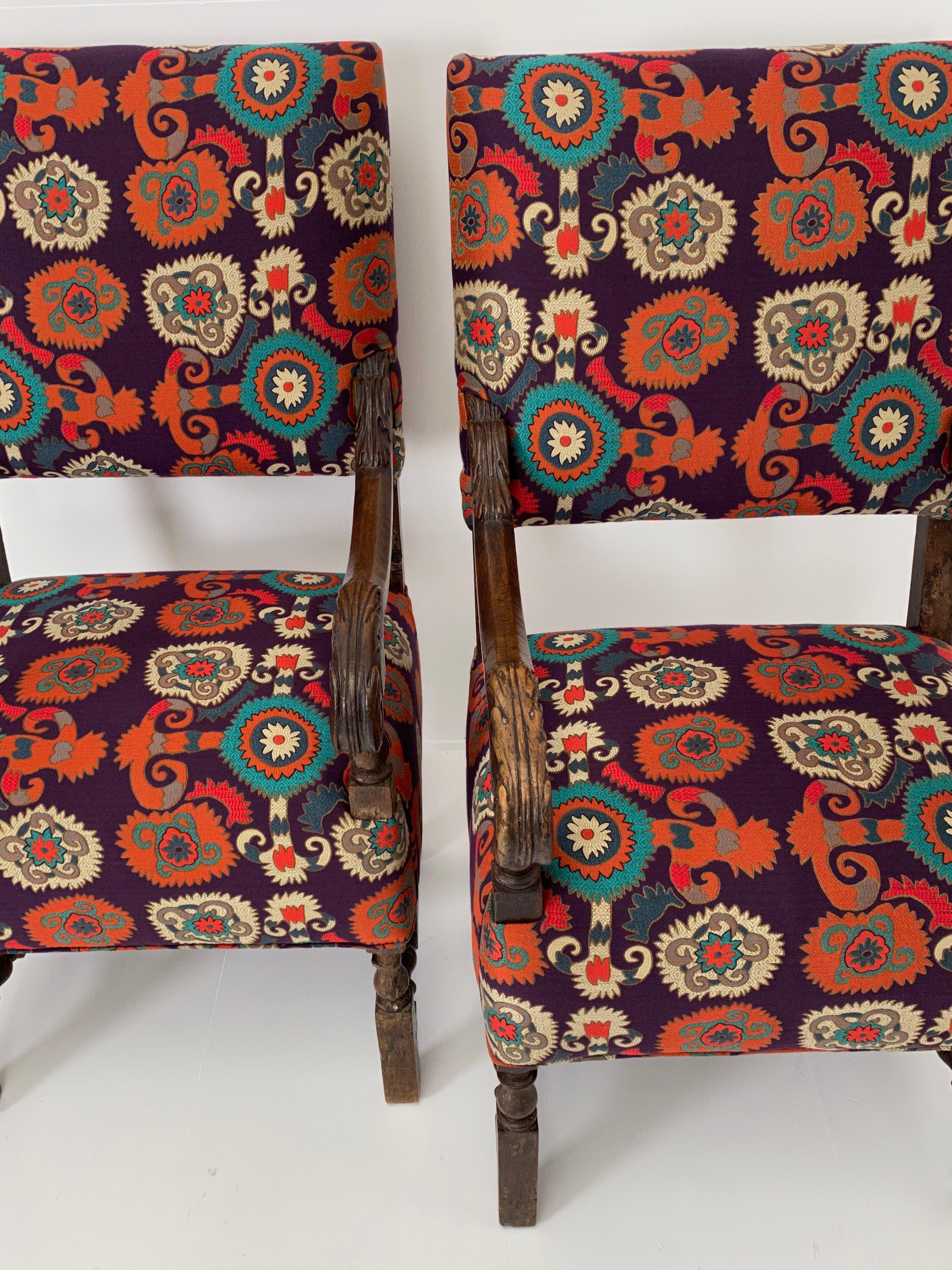18th Century Pair of Italian Chairs, Etro Fabric For Sale