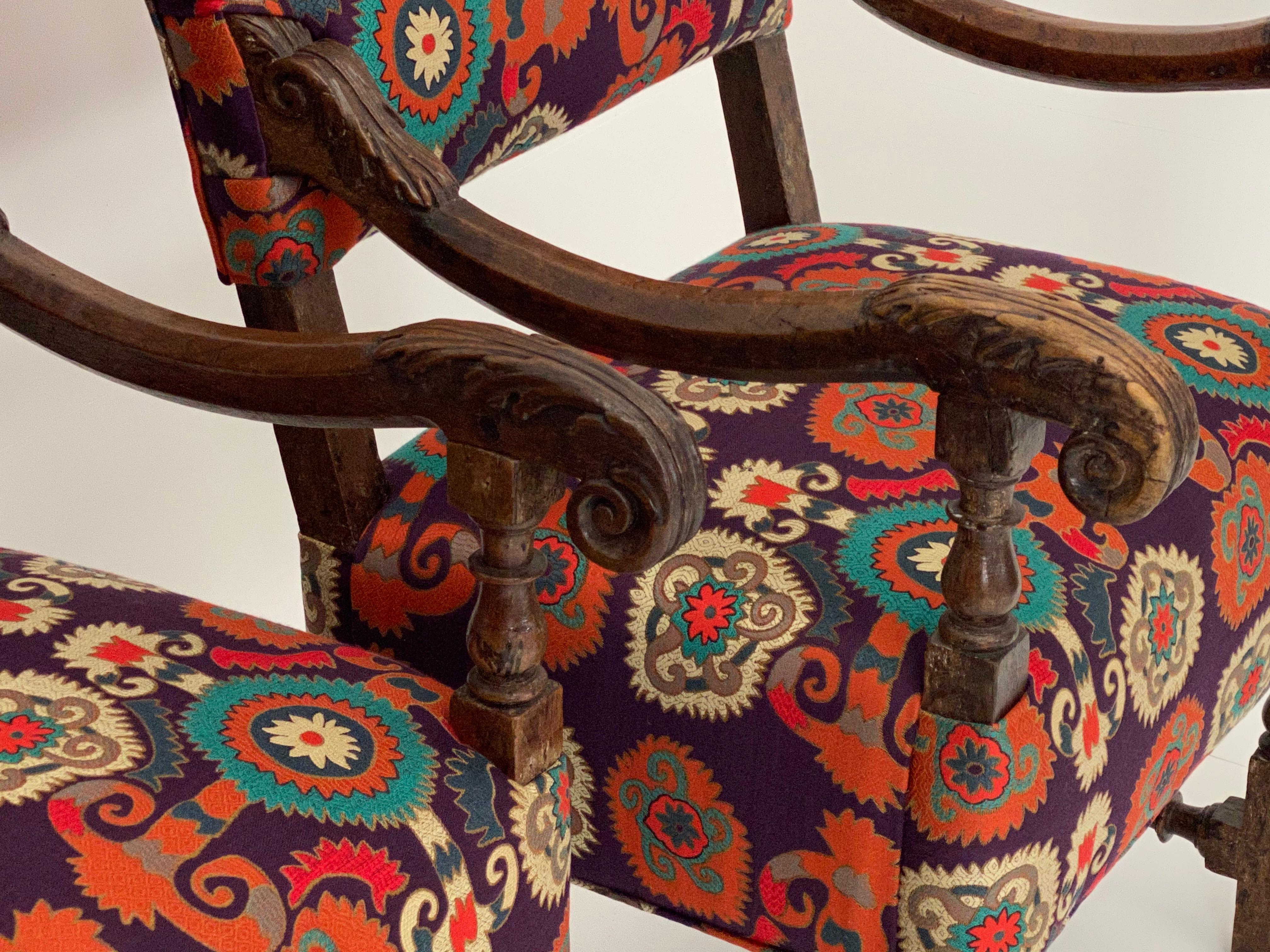 Pair of Italian Chairs, Etro Fabric For Sale 2