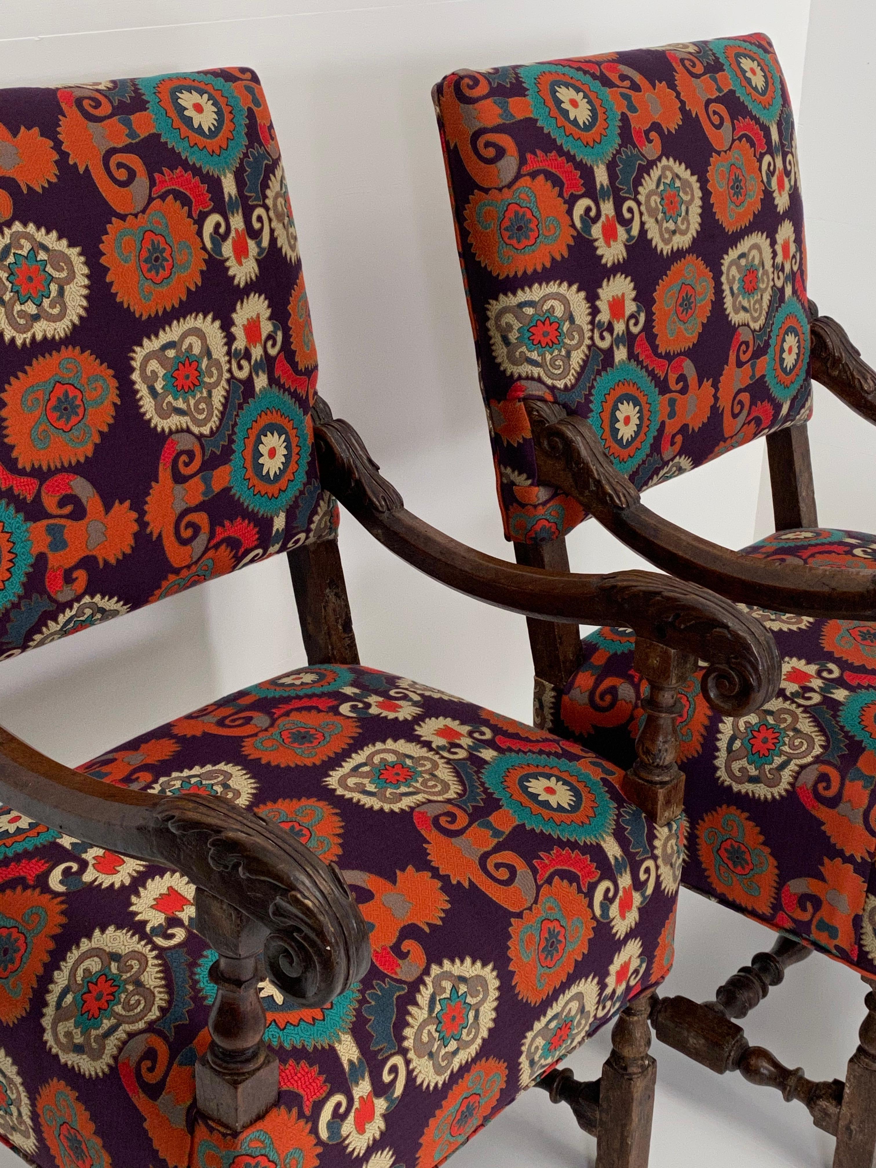 Pair of Italian Chairs, Etro Fabric For Sale 3