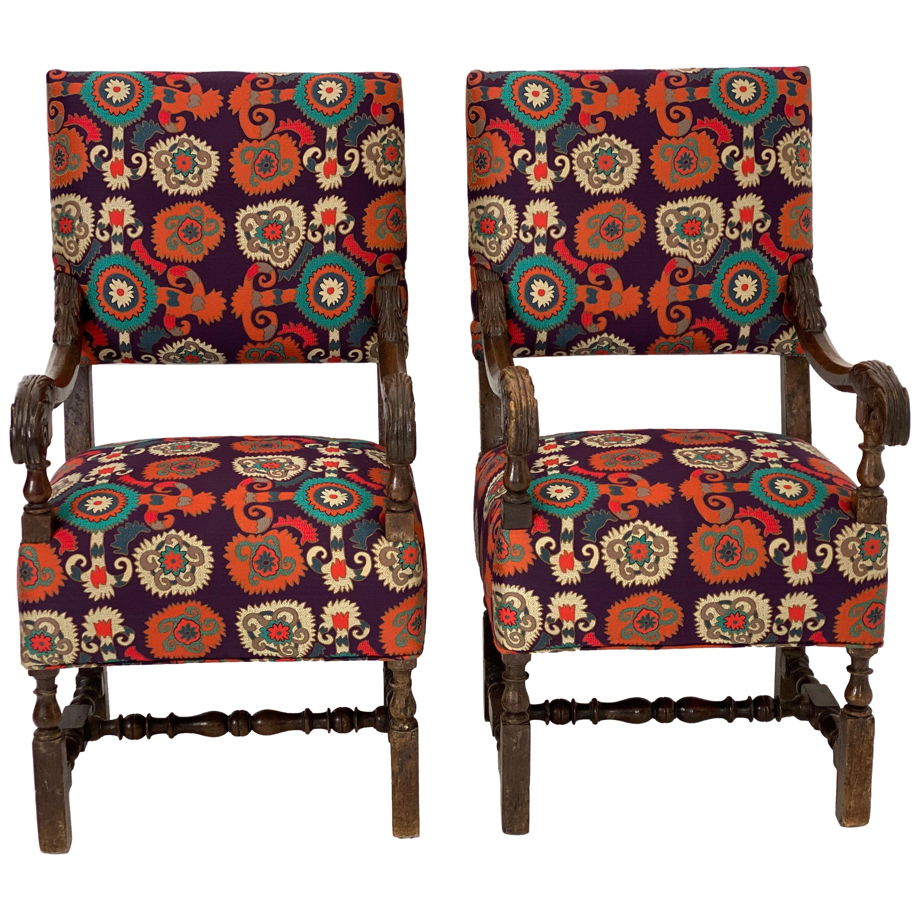 Pair of Italian Chairs, Etro Fabric For Sale