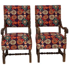 Antique Pair of Italian Chairs, Etro Fabric