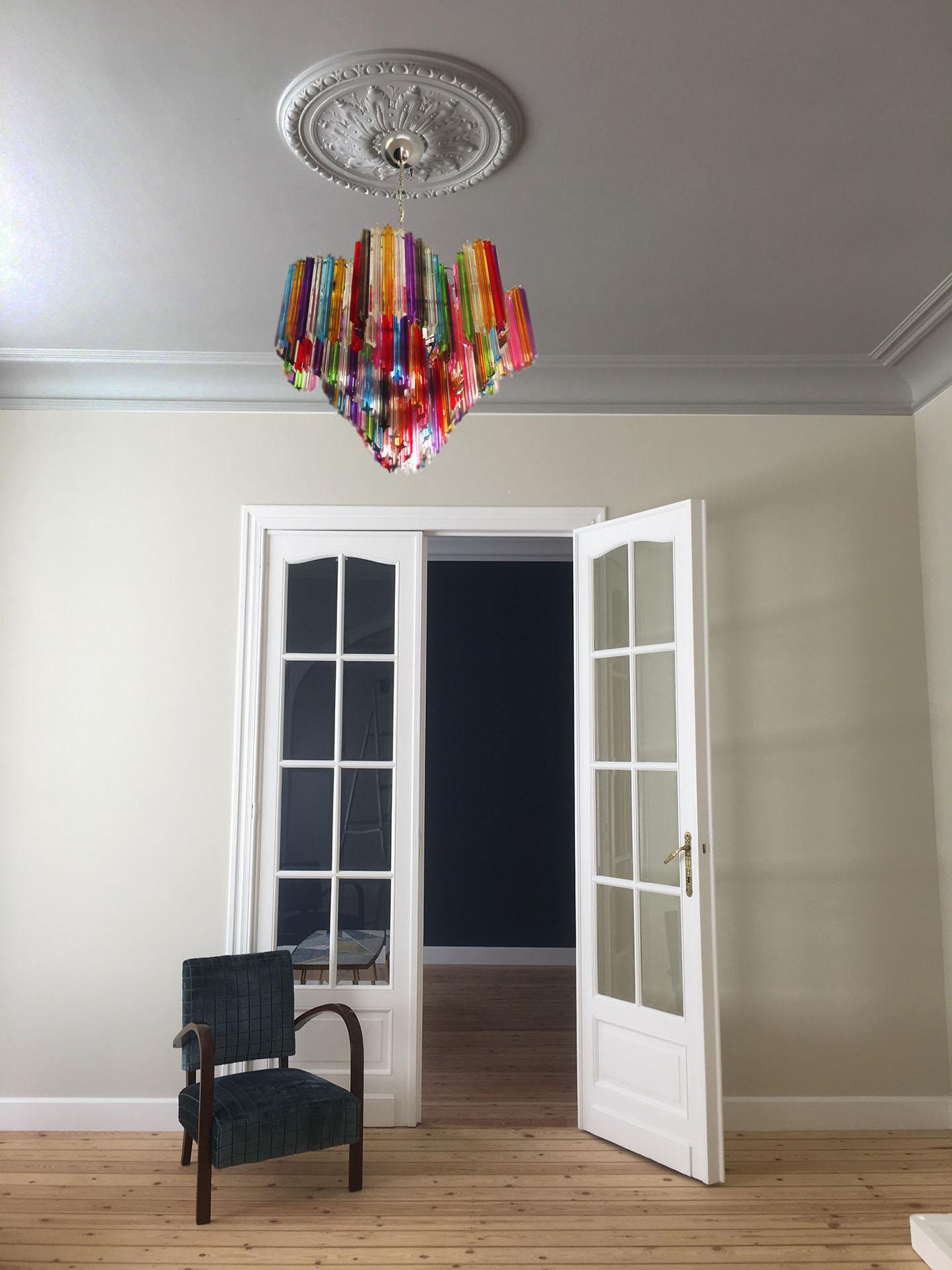 Pair of Italian Chandelier Multicolored Quadriedri, Murano For Sale 6