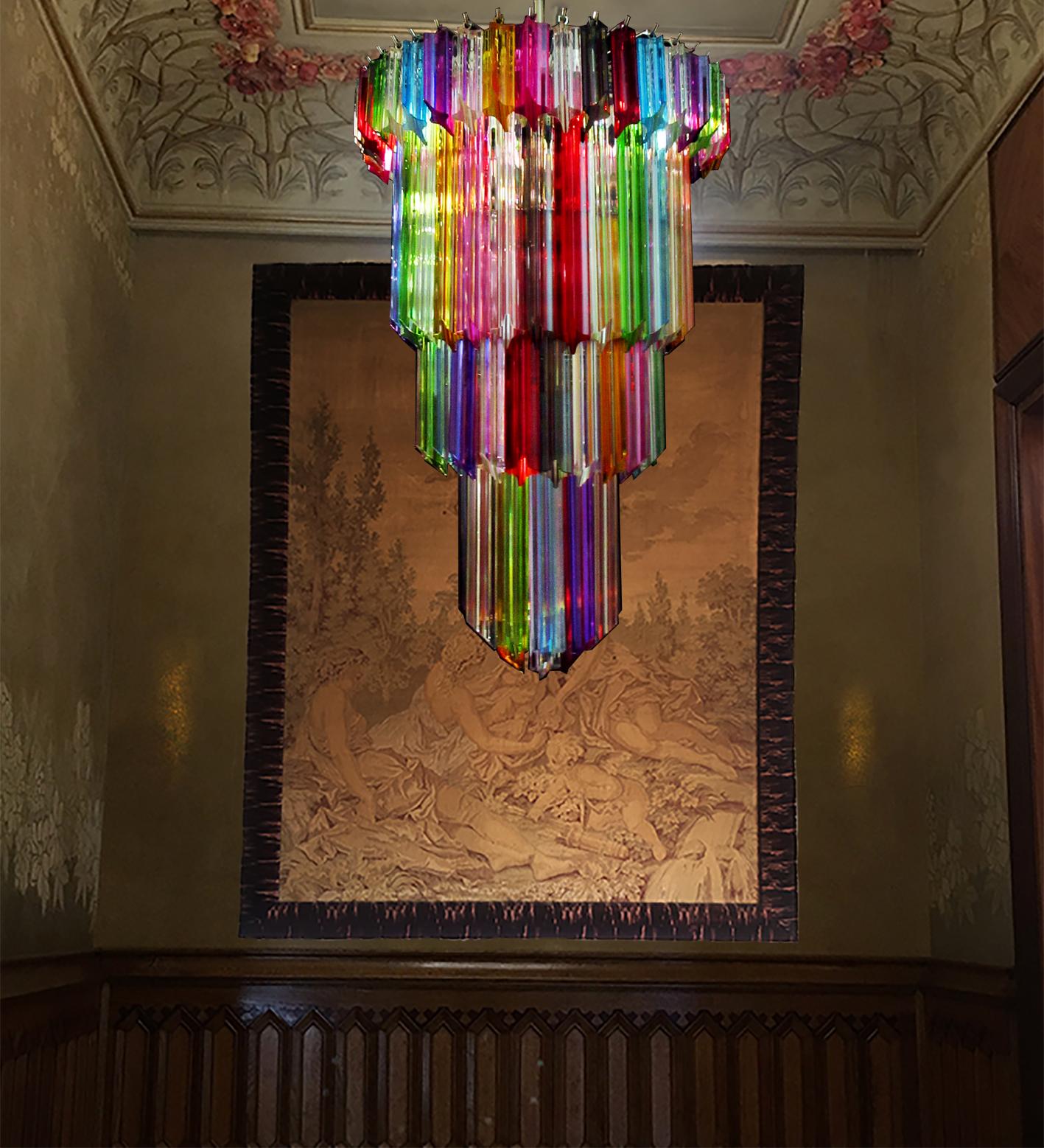 Pair of Italian Chandelier Multicolored Quadriedri, Murano For Sale 4