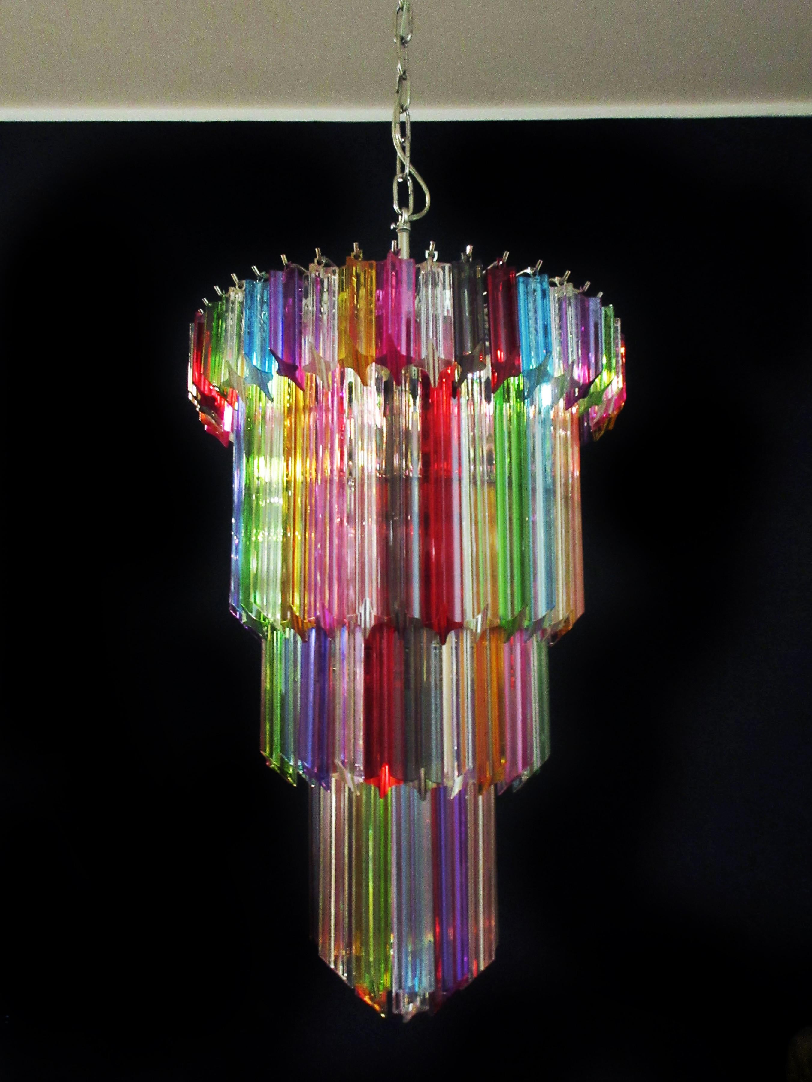 Pair of Italian Chandelier Multicolored Quadriedri, Murano For Sale 11