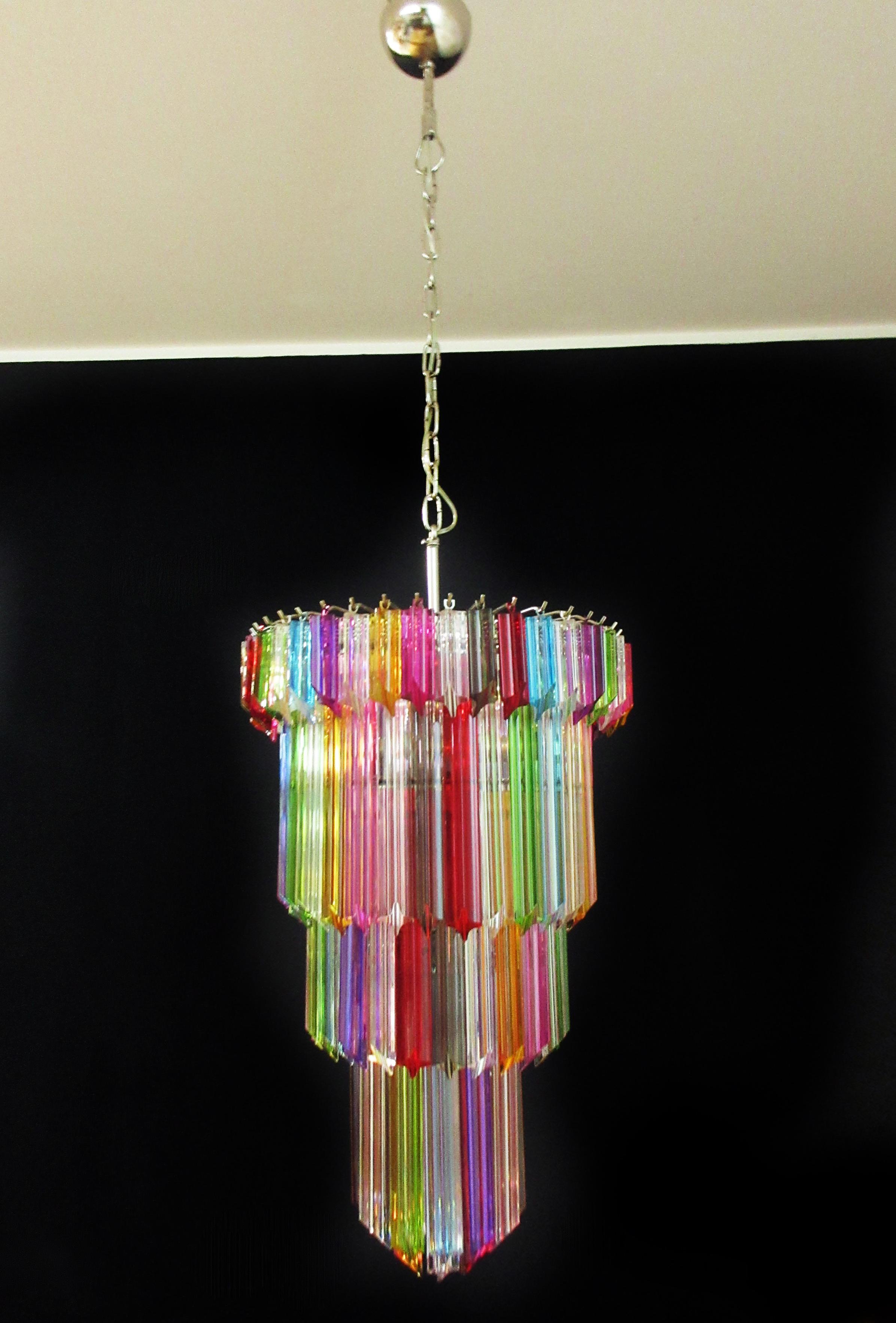 Pair of Italian Chandelier Multicolored Quadriedri, Murano For Sale 12