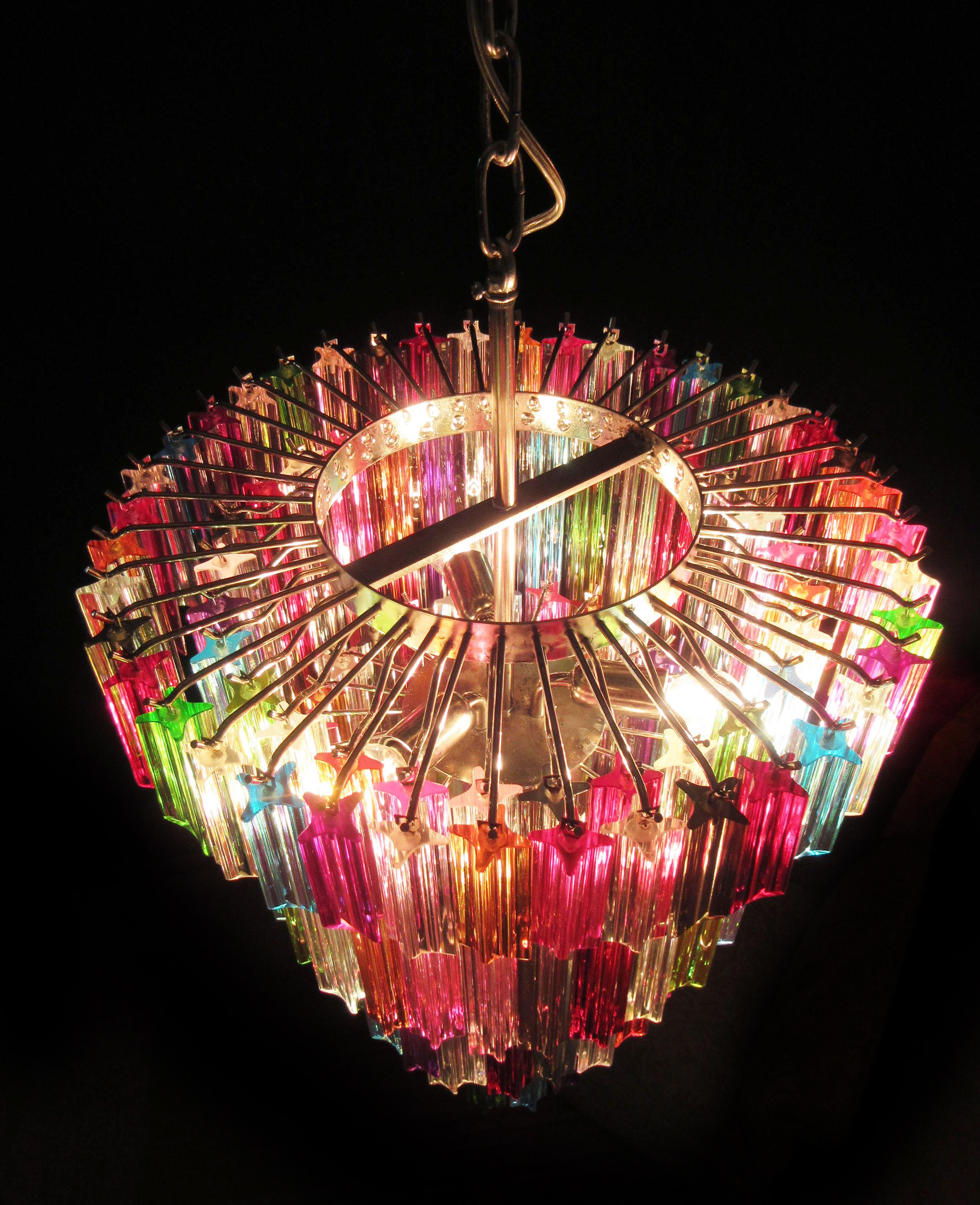 Pair of Italian Chandelier Multicolored Quadriedri, Murano In Excellent Condition For Sale In Budapest, HU