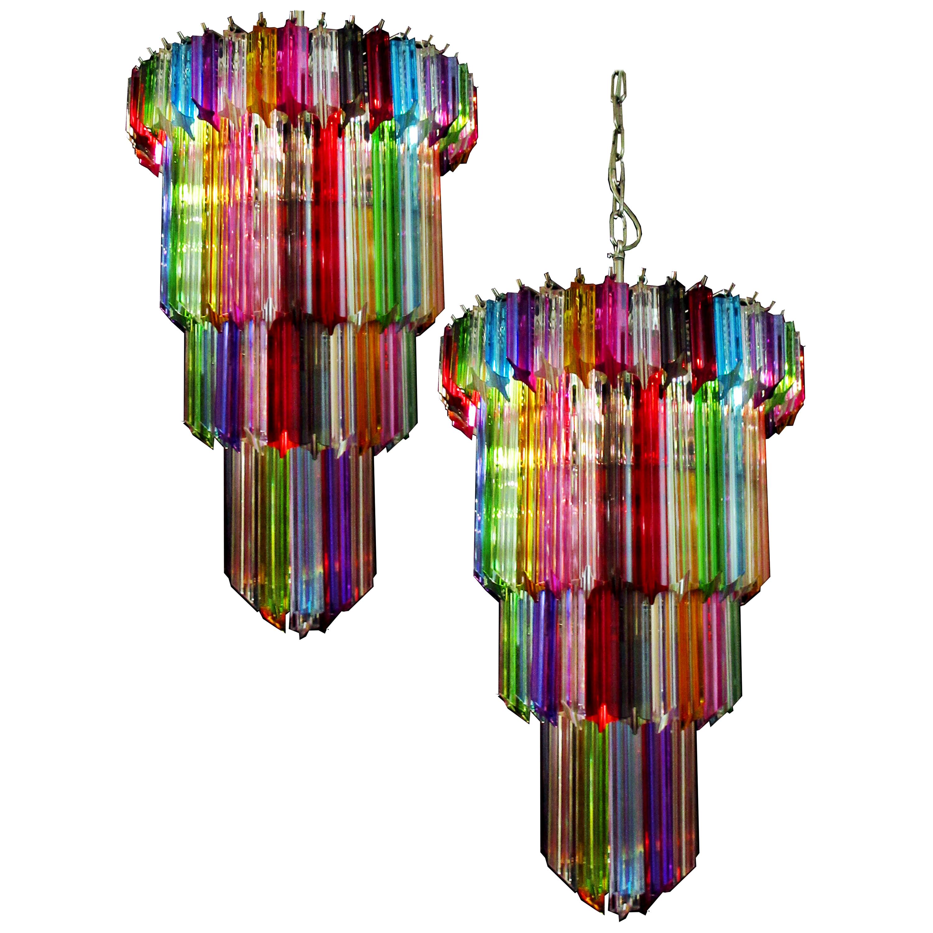 Paire de lustres italiens multicolores Quadriedri:: Murano