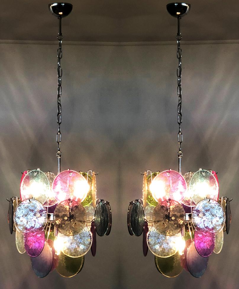 Pair of Italian Chandeliers in Vistosi Style, Murano, circa 1980 For Sale 12