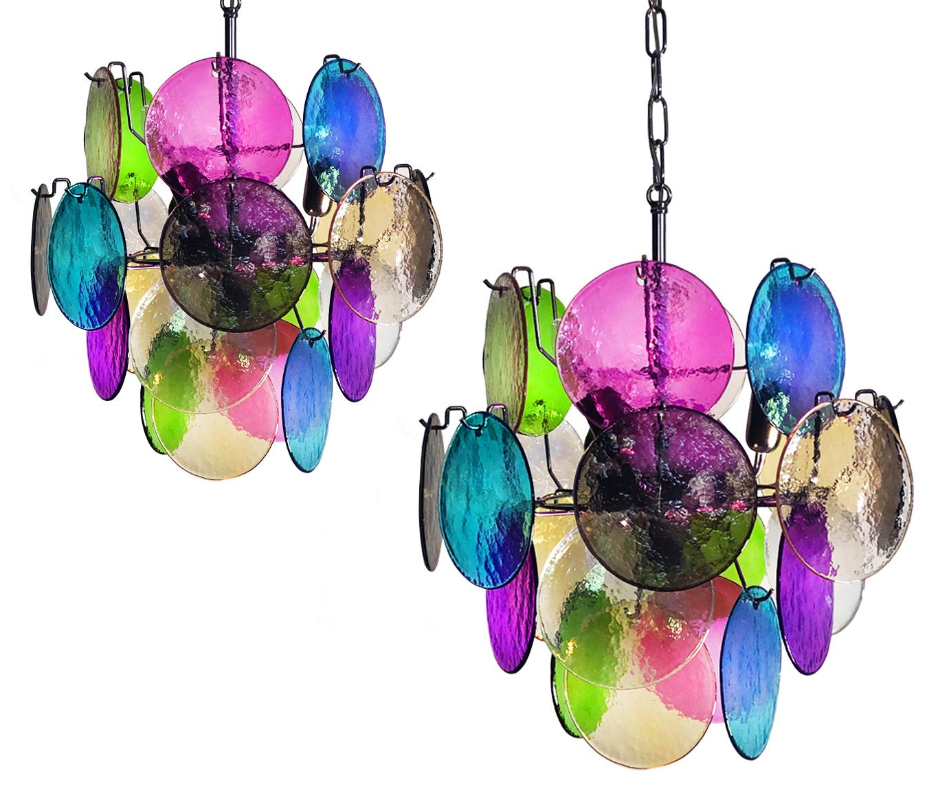 Pair of Italian Chandeliers in Vistosi Style, Murano, circa 1980 For Sale 13