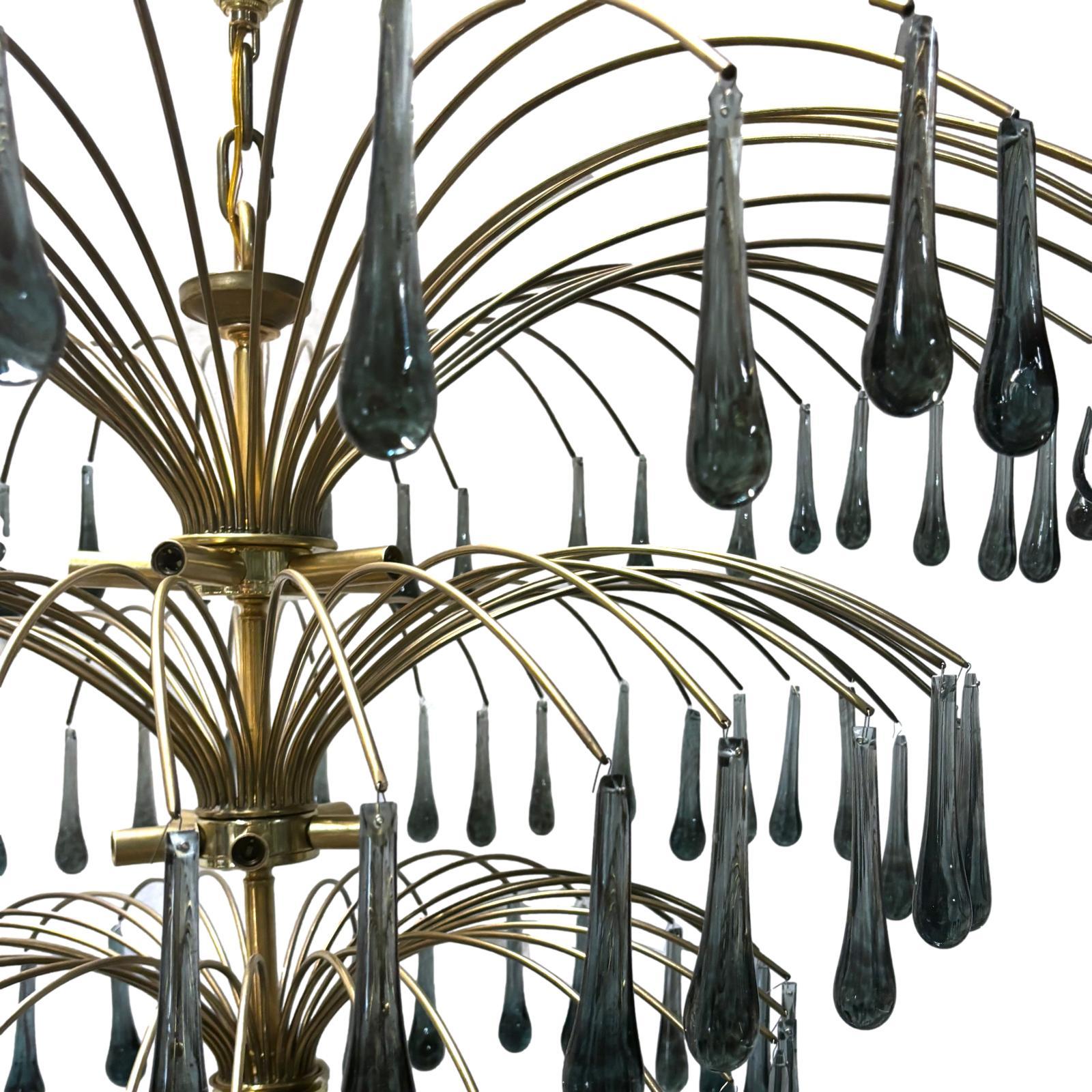 Mid-20th Century Pair of Italian Chandeliers with Glass Drops, Sold Individually For Sale