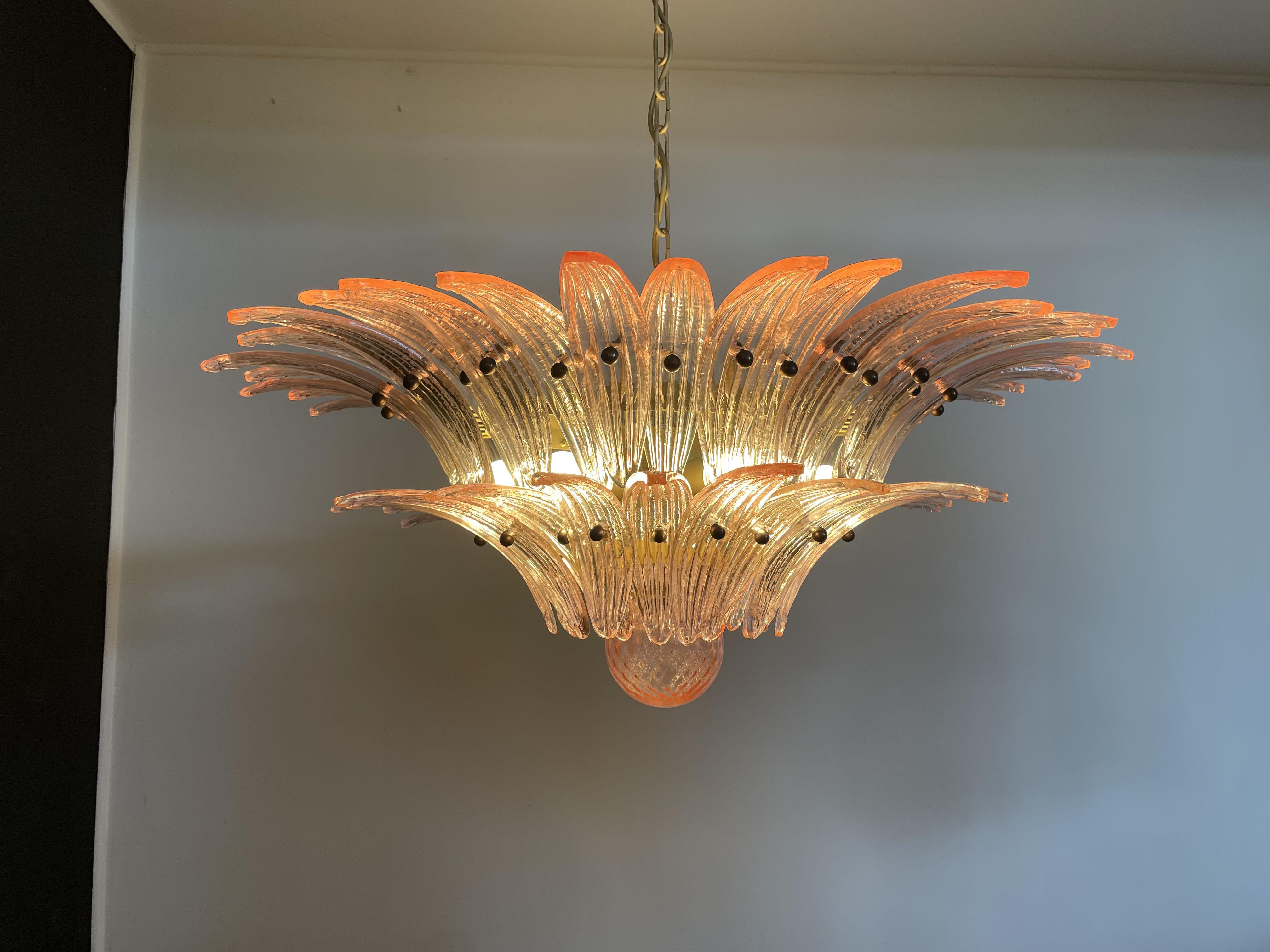Pair of Italian Chandeliers with Pink Leaves, Murano In Good Condition For Sale In Budapest, HU
