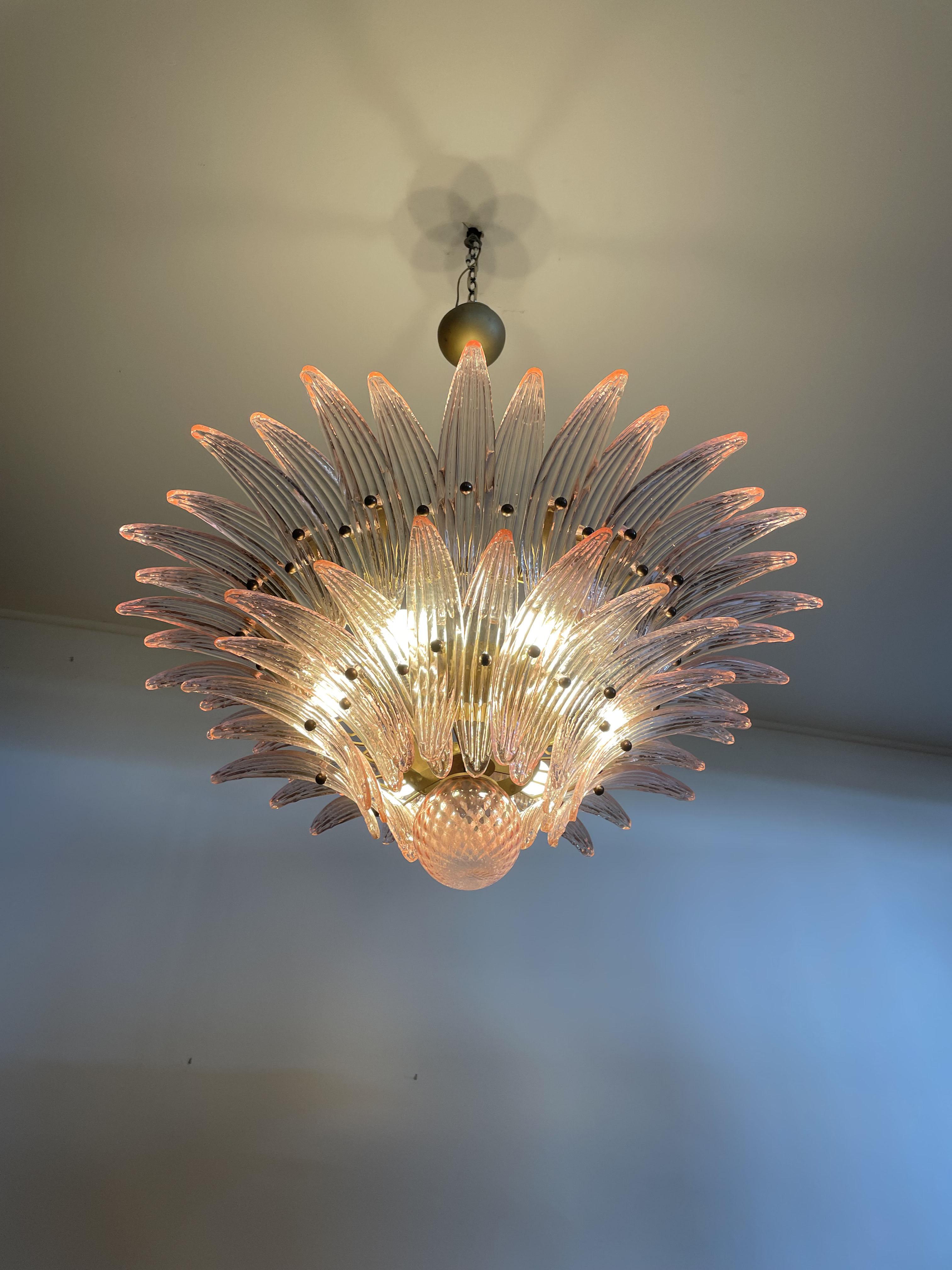 Pair of Italian Chandeliers with Pink Leaves, Murano For Sale 4
