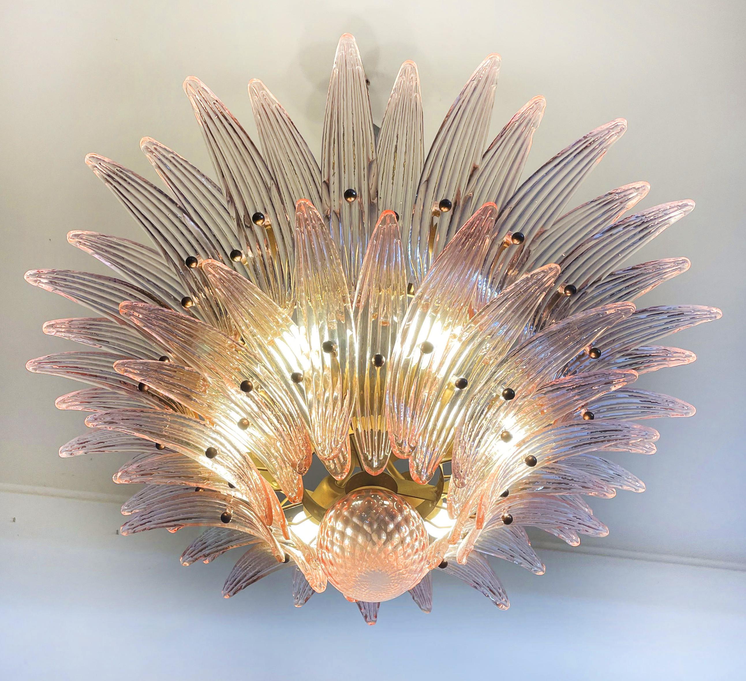 Pair of Italian Chandeliers with Pink Leaves, Murano For Sale 6
