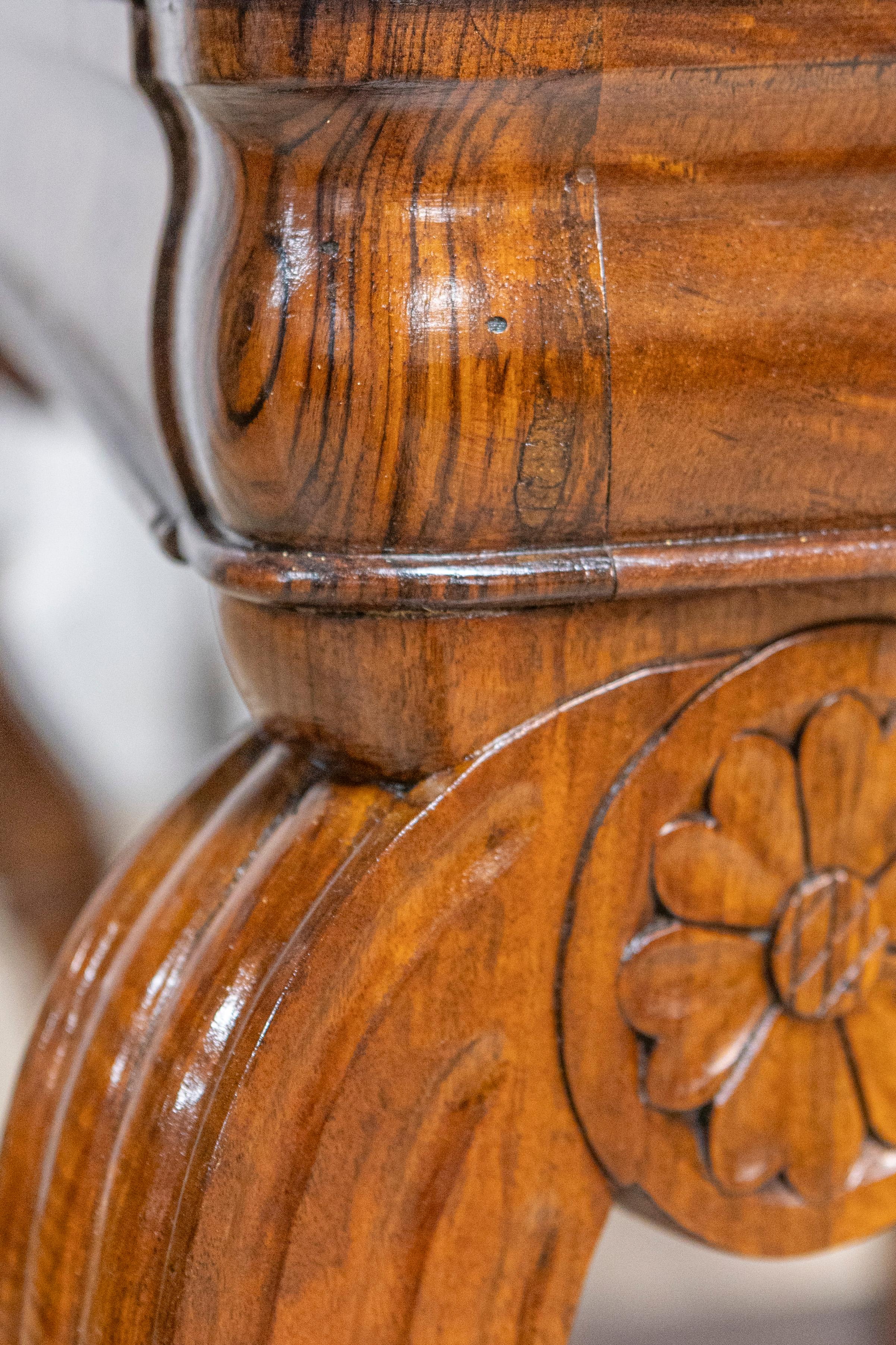 Pair of Italian Charles X 19th Century Walnut Consoles with Large Carved Volutes For Sale 7