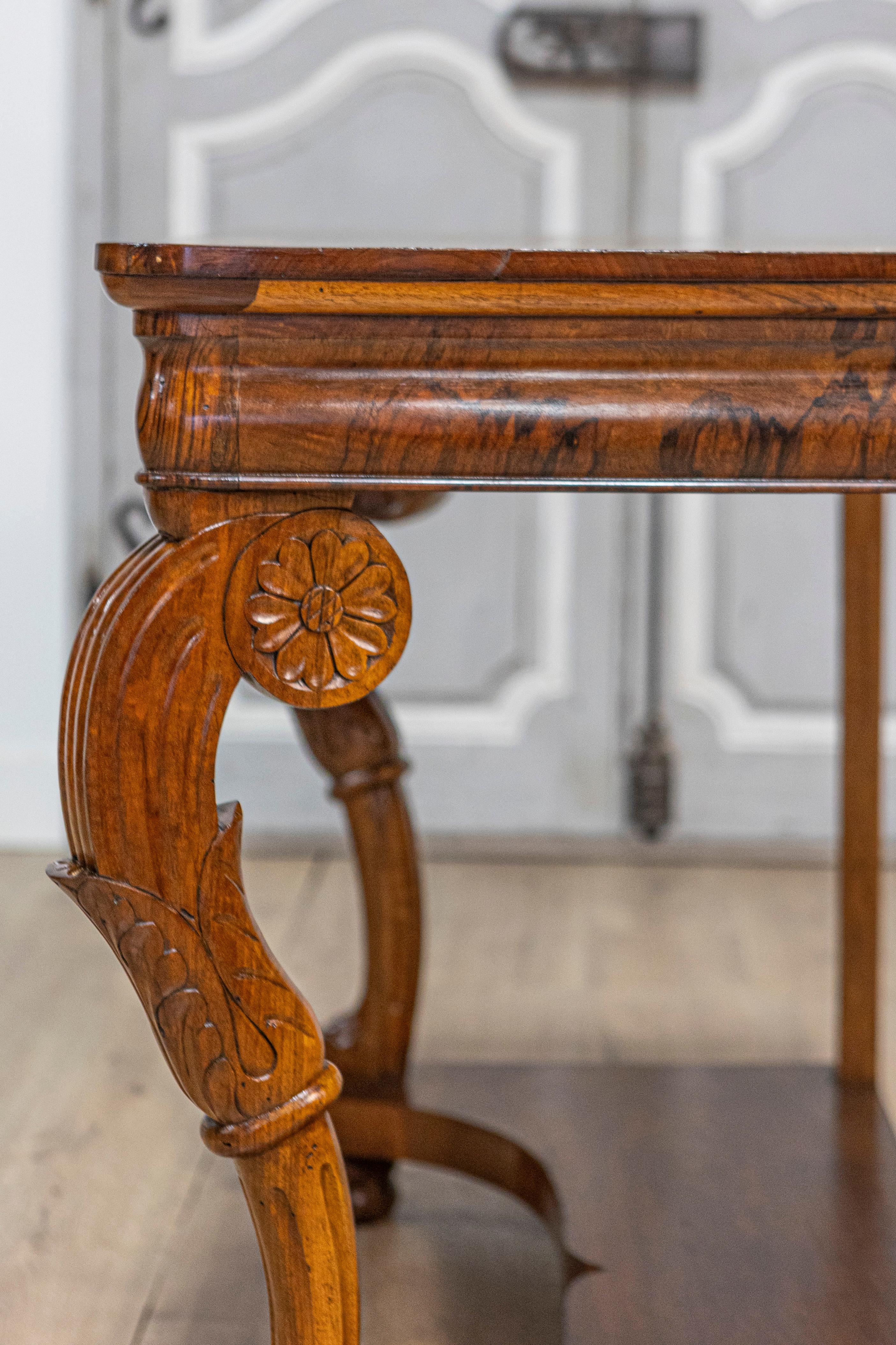 Pair of Italian Charles X 19th Century Walnut Consoles with Large Carved Volutes For Sale 5