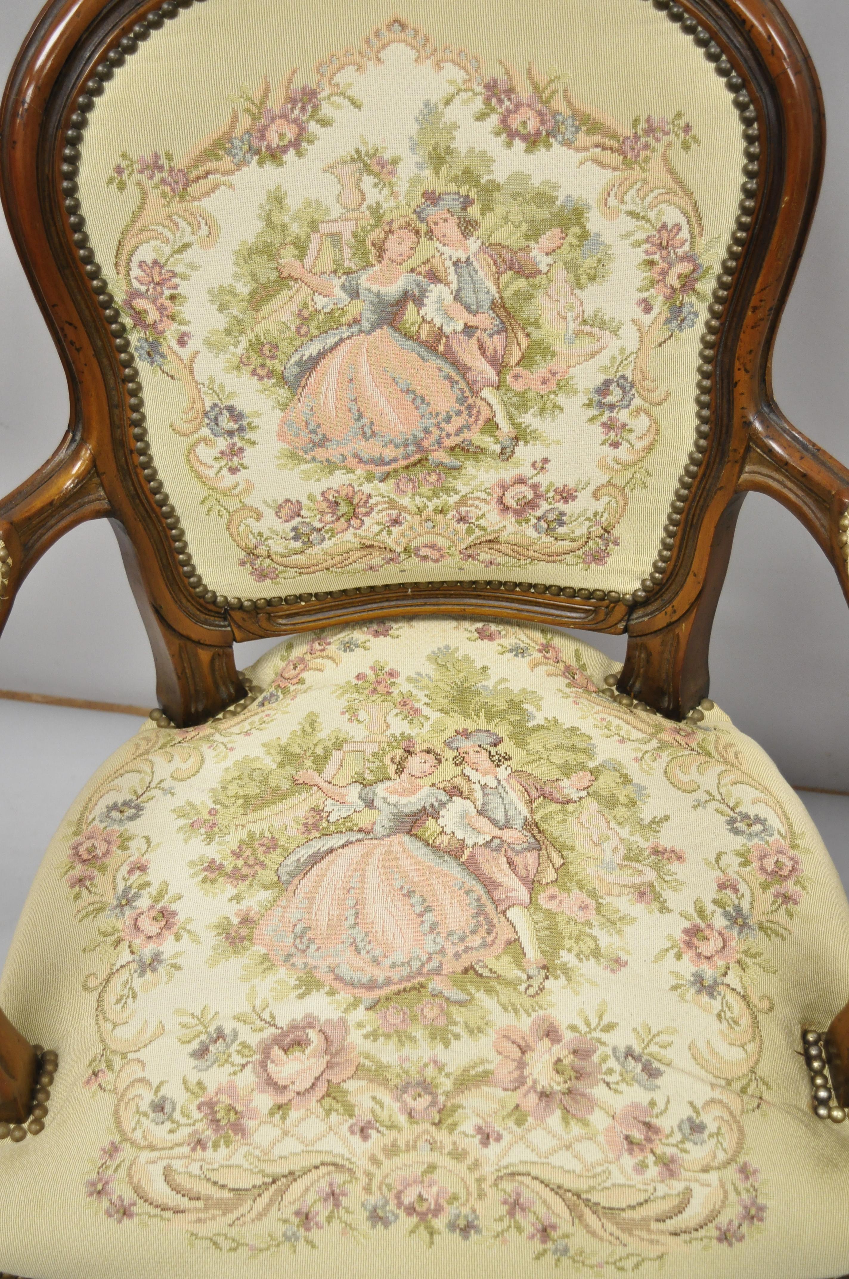 Pair of Italian Chateau d'Ax Spa French Louis XV Style Tapestry Armchairs 5