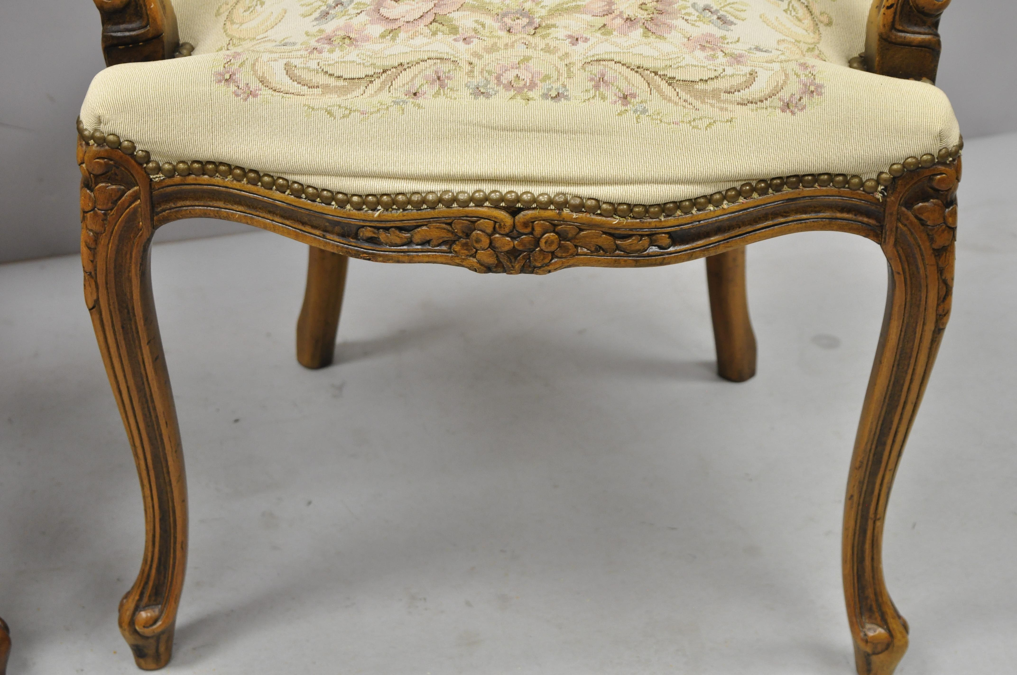 Pair of Italian Chateau d'Ax Spa French Louis XV Style Tapestry Armchairs In Good Condition For Sale In Philadelphia, PA