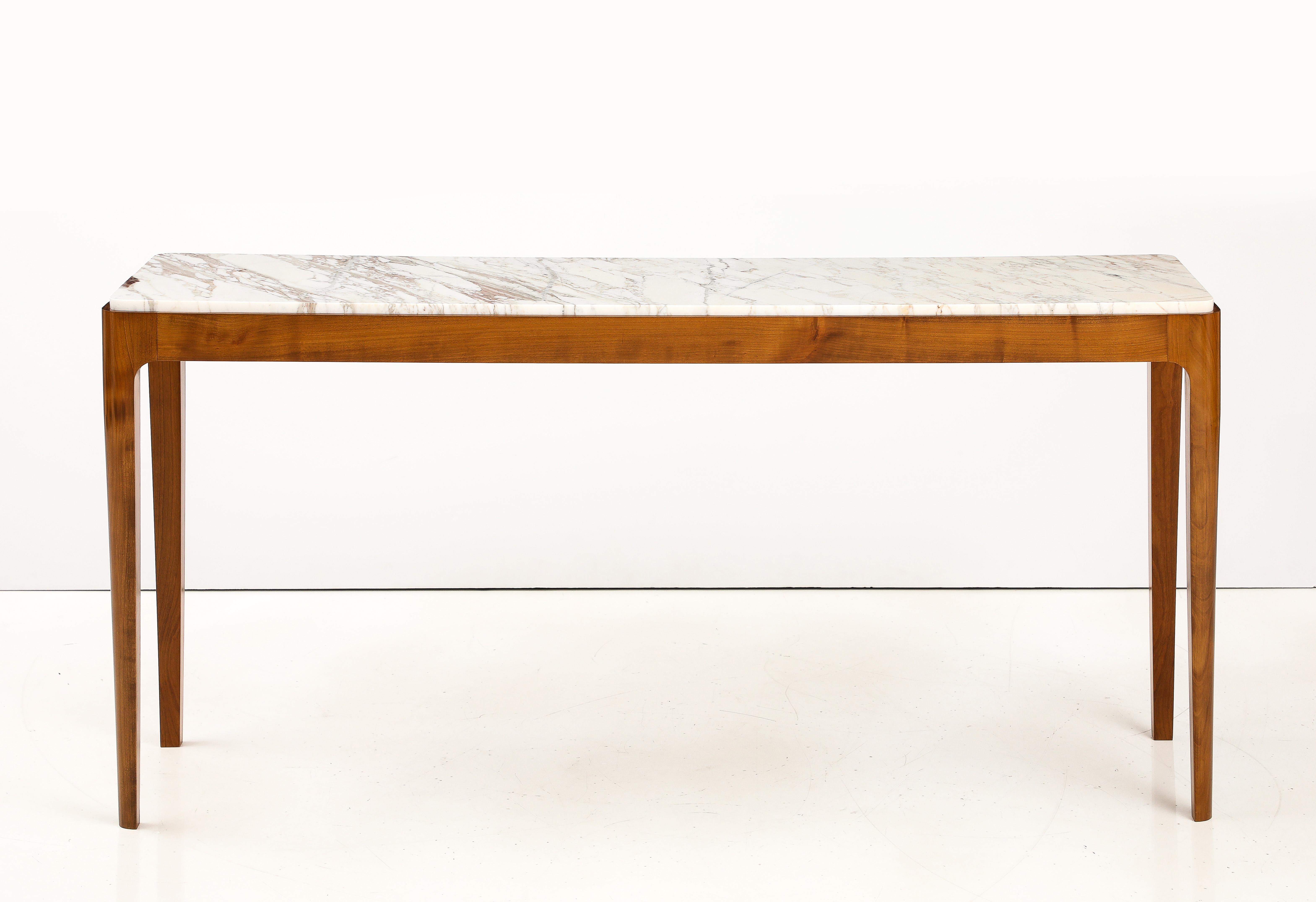 Pareja de Consolas Italianas de Madera de Cerezo y Mármol Broccatello, Italia en venta 5
