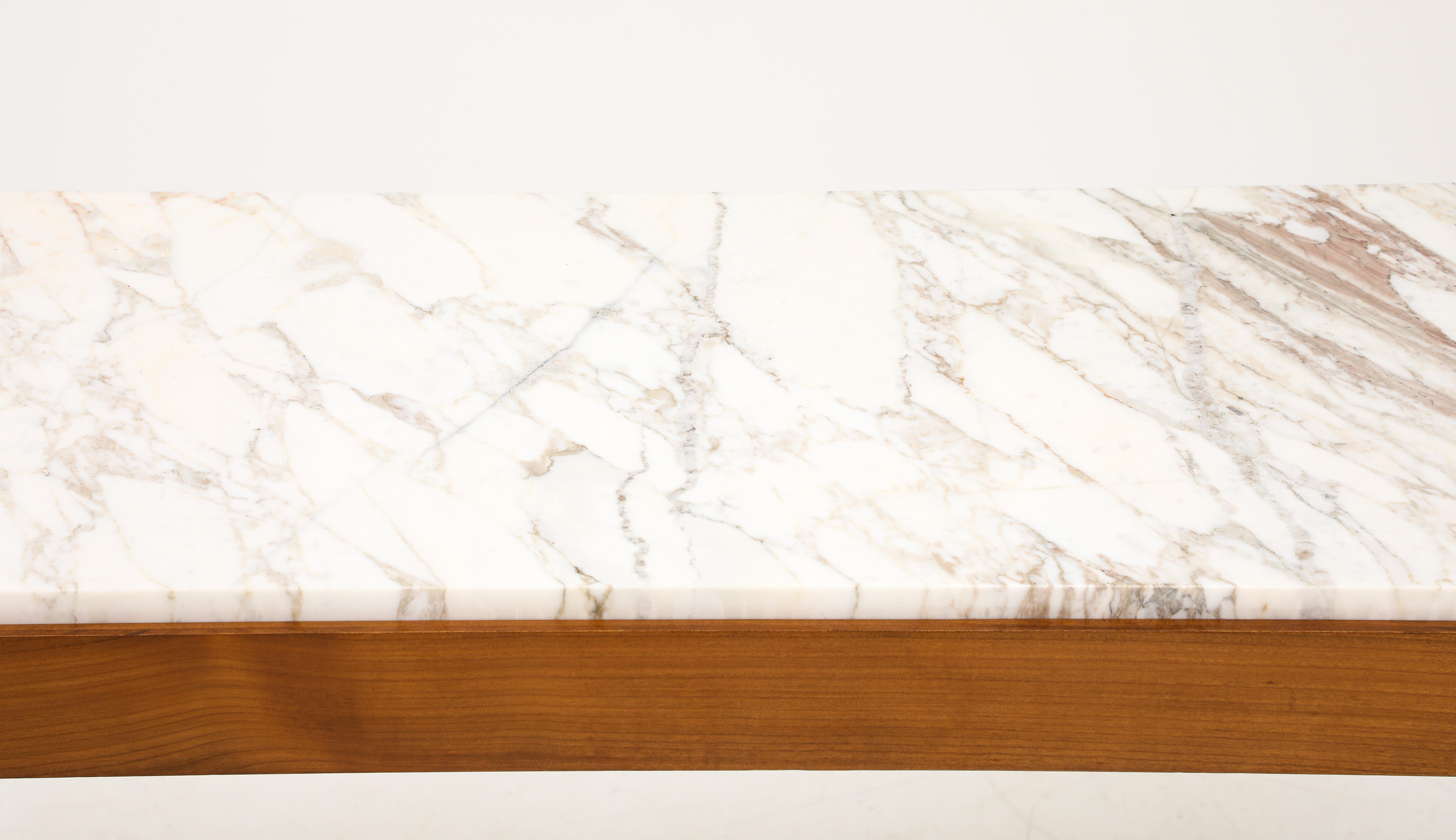 Pareja de Consolas Italianas de Madera de Cerezo y Mármol Broccatello, Italia Moderno de mediados de siglo en venta