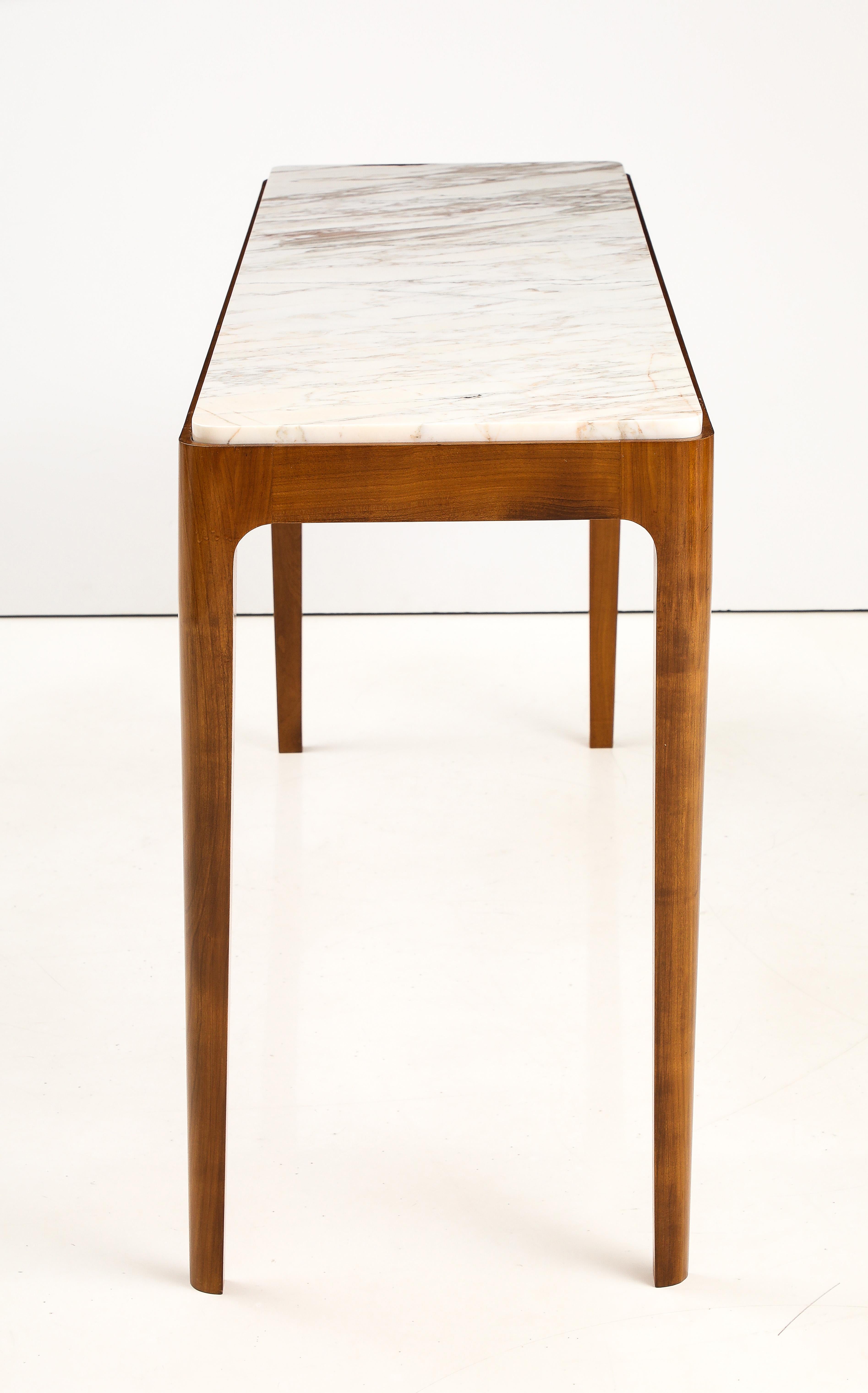 Pareja de Consolas Italianas de Madera de Cerezo y Mármol Broccatello, Italia Hecho a mano en venta