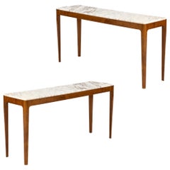 Paire de consoles italiennes en bois de cerisier et marbre Broccatello, Italie
