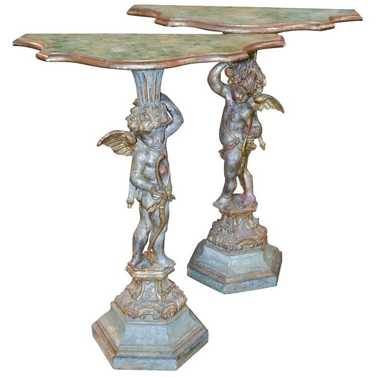 Pair Of Italian Cherub Form Side Tables For At 1stdibs Pair Of Italian Cherub Form Side Tables For