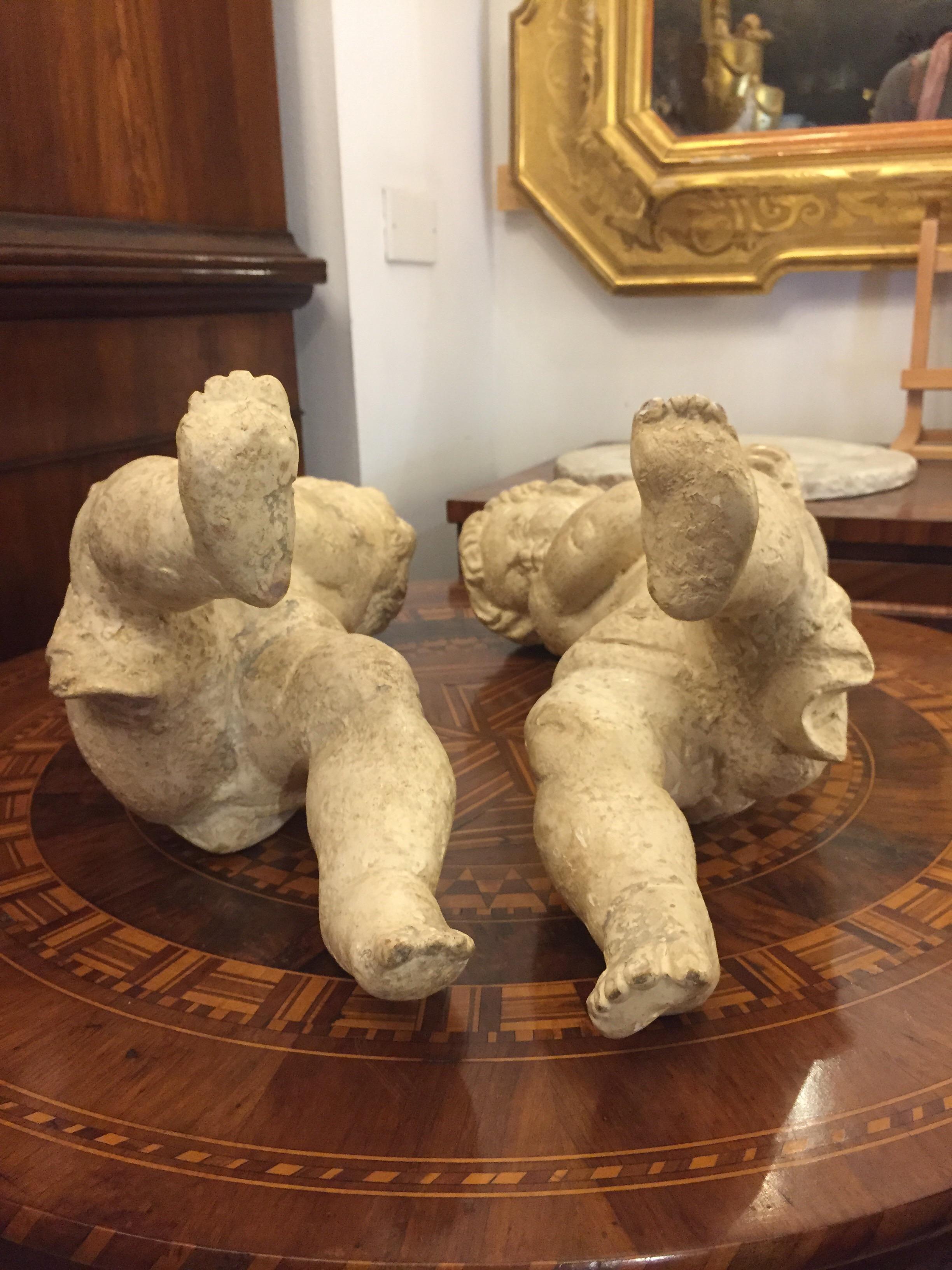 Pair of Italian Cherub Sculptures 19th Century Baroque Style White Putti 6