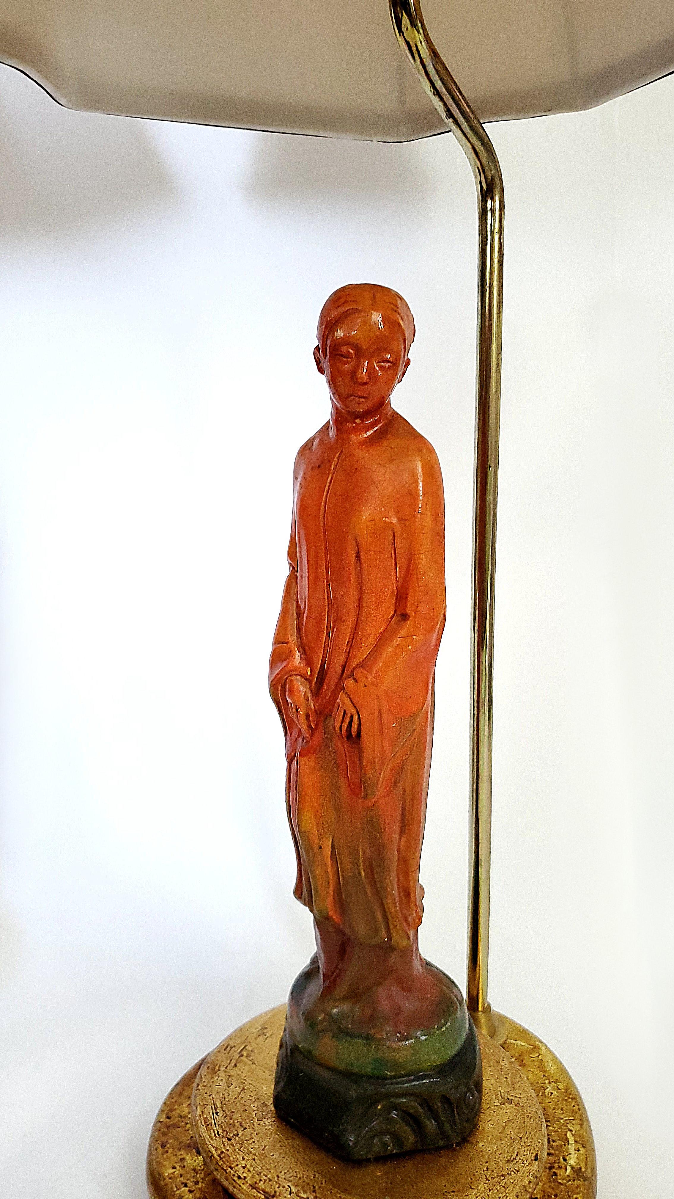 Rara coppia vintage di lampade da tavolo figurative in ceramica di Borghese, circa anni '60. Queste lampade vintage di produzione italiana sono firmate sul fondo con la tradizionale etichetta di carta Borghese, come si vede nell'ultima foto. Ogni