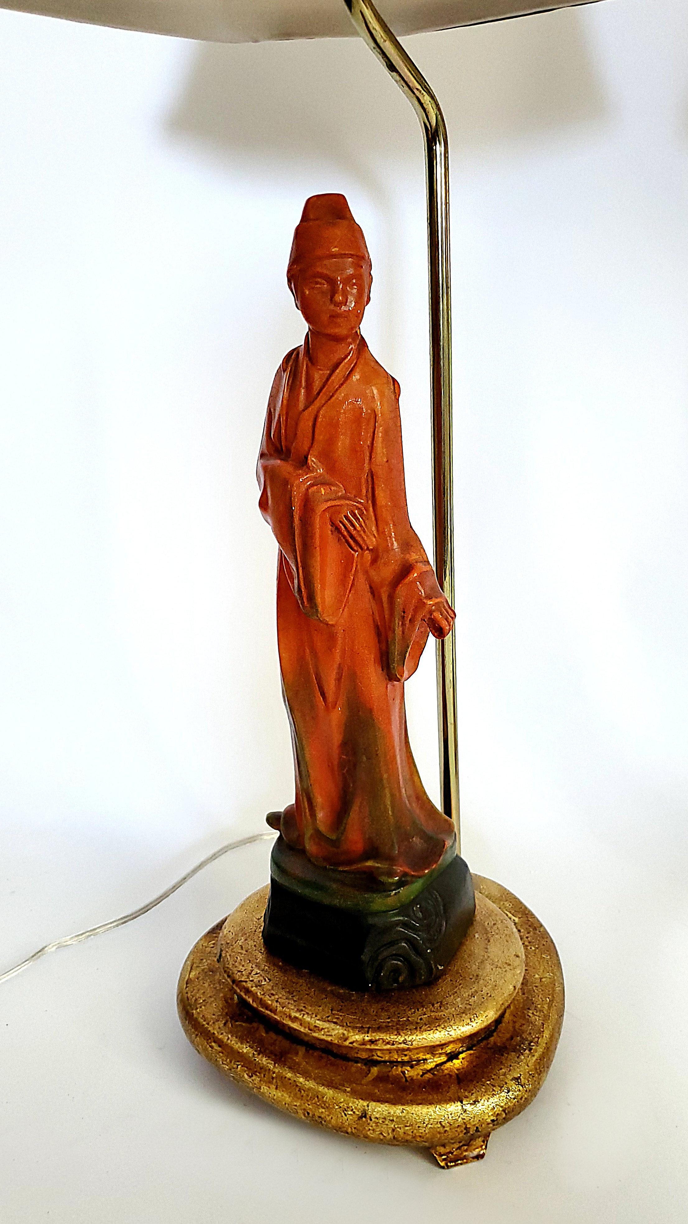 Cineserie Coppia di lampade da tavolo con statuetta cinese di Borghese firmate in vendita