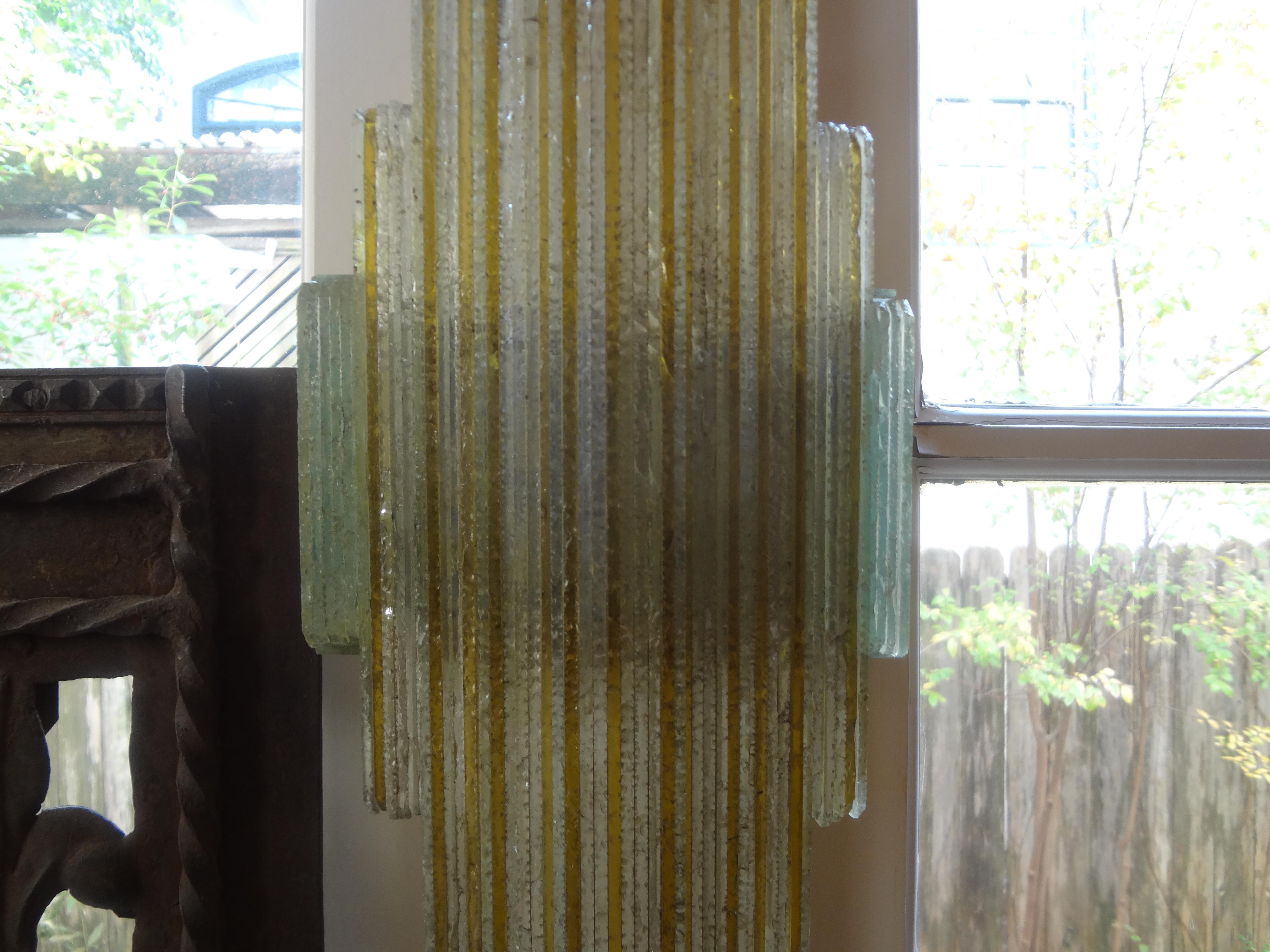 Brutalist Pair of Italian Chiseled Glass Sconces by Poliarte For Sale